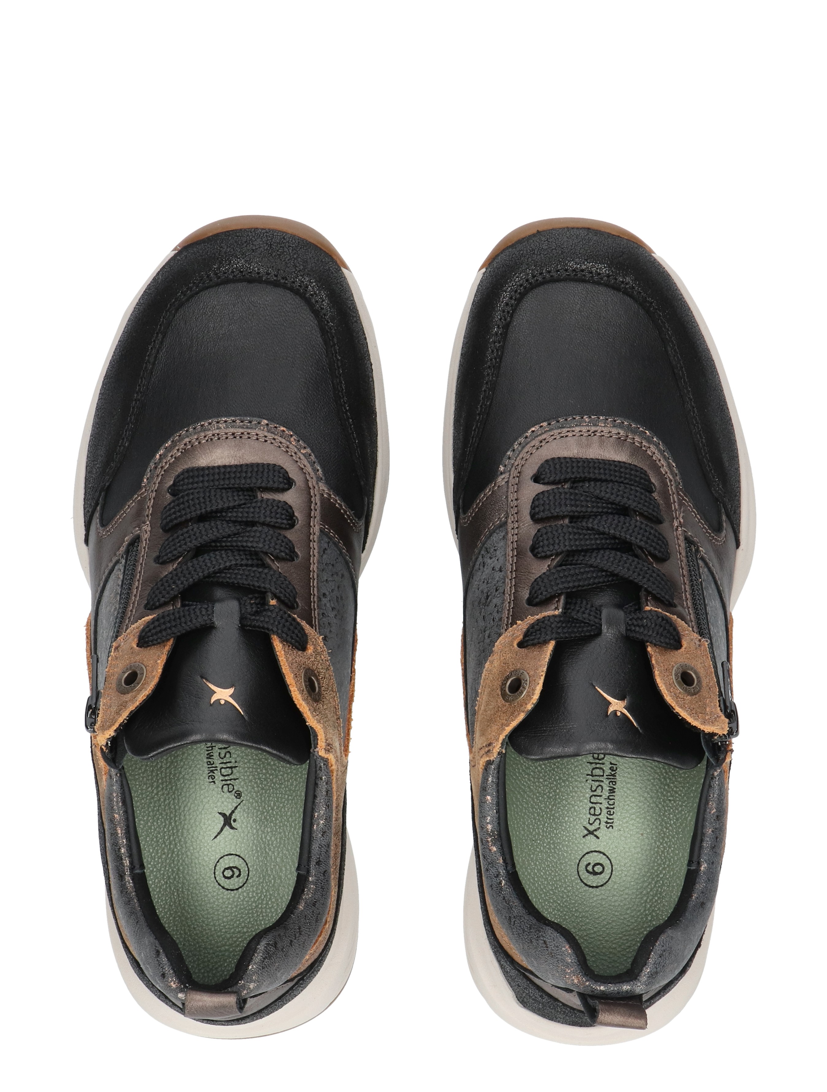 sneakers, patent leather, zwart, bruine suède, veters