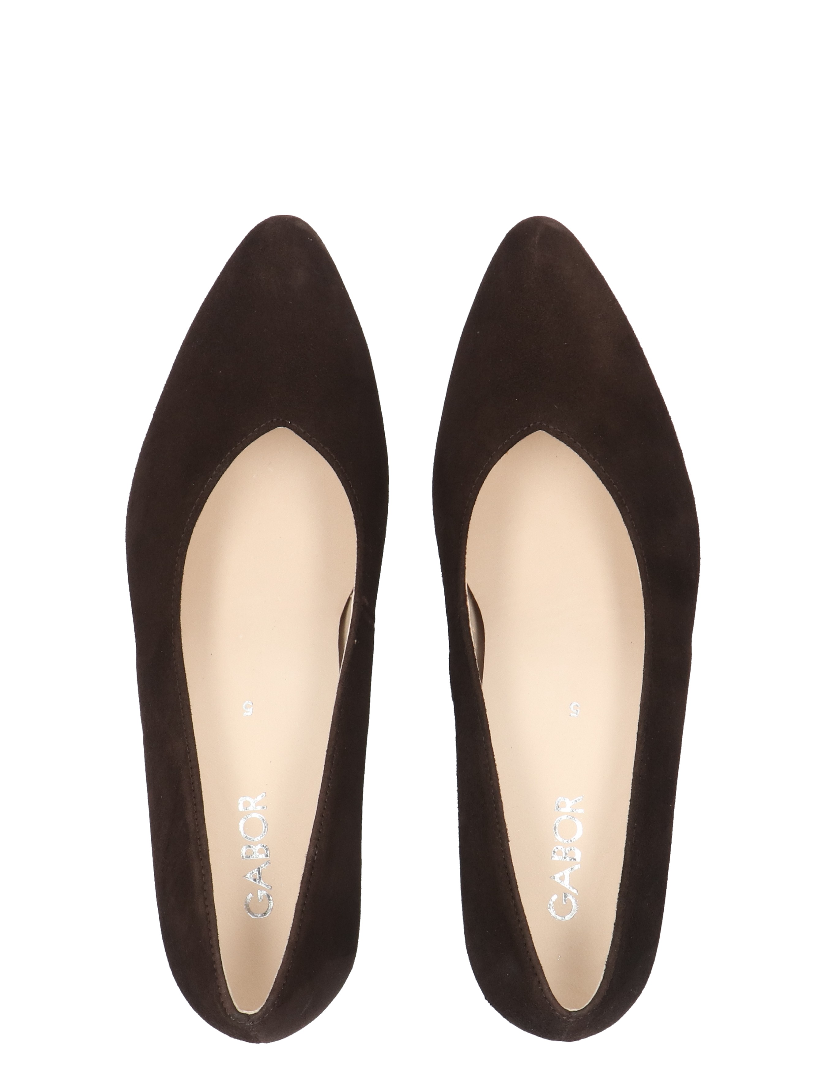 puntige schoenen, ballet flats, suede, donkerbruin, naaldhakloze wijdte