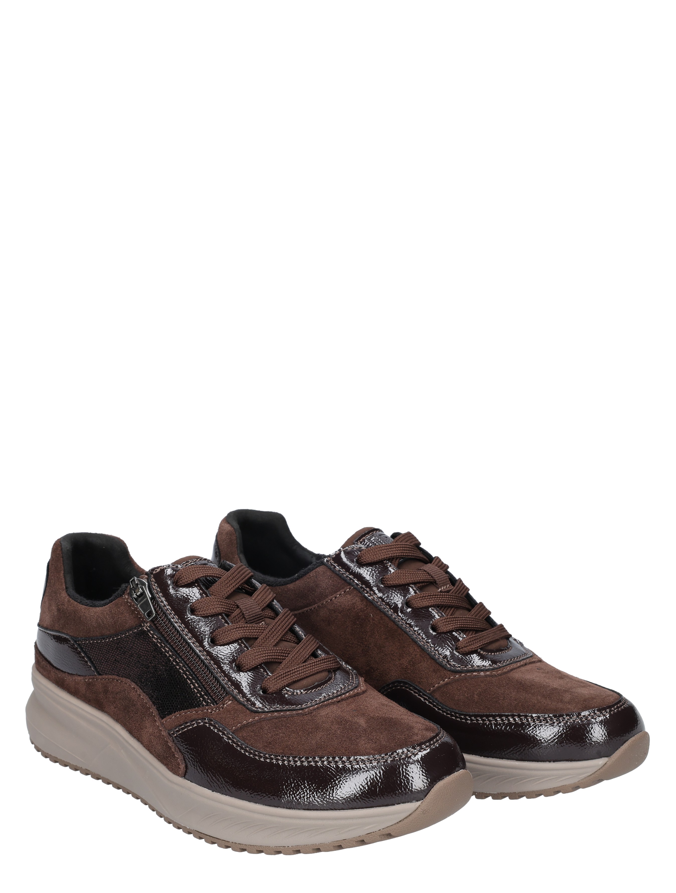 sneakers, donkergroenbruin, suède, zijkzilver, wandelcomfort