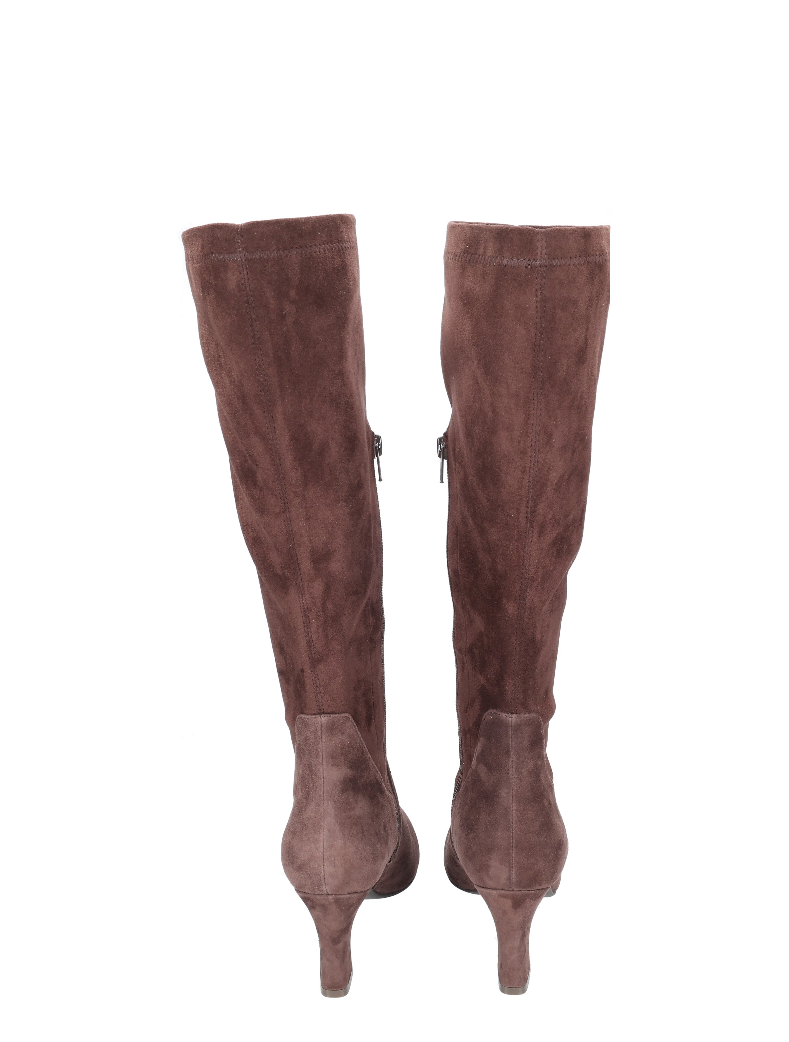 rustkleur, kniehoge laarzen, suede, rugstijl, ritssluiting achter