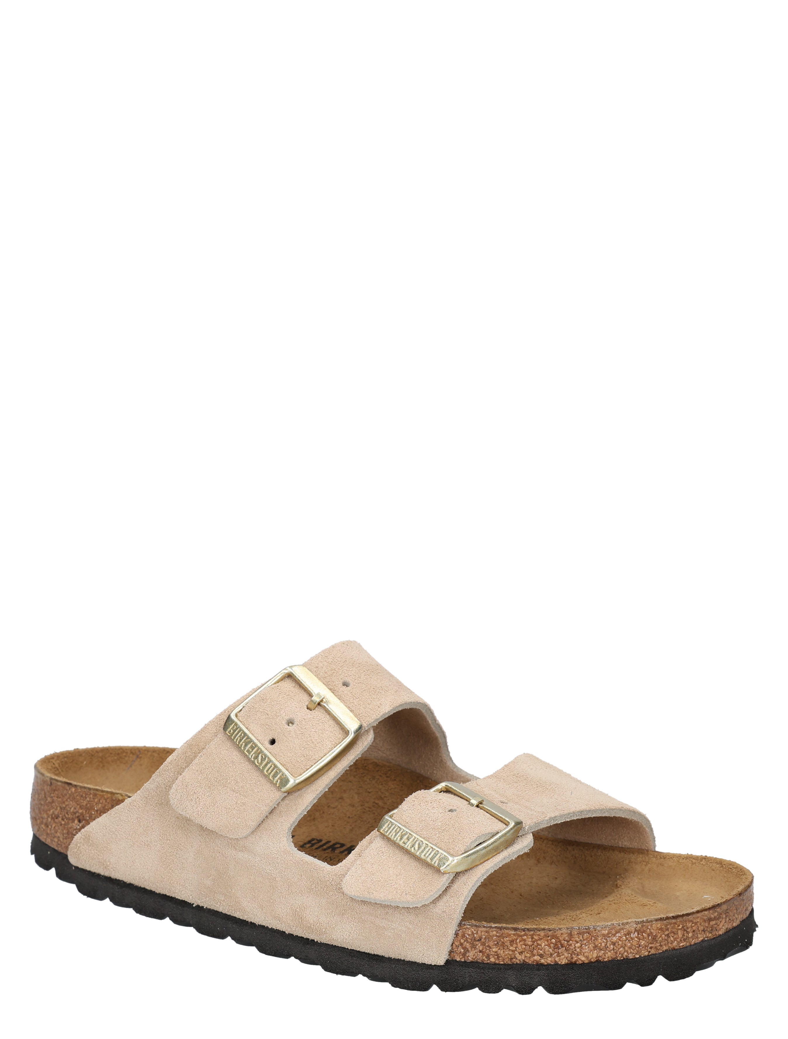 sandals, suede, neutral color, double strap, double buckle