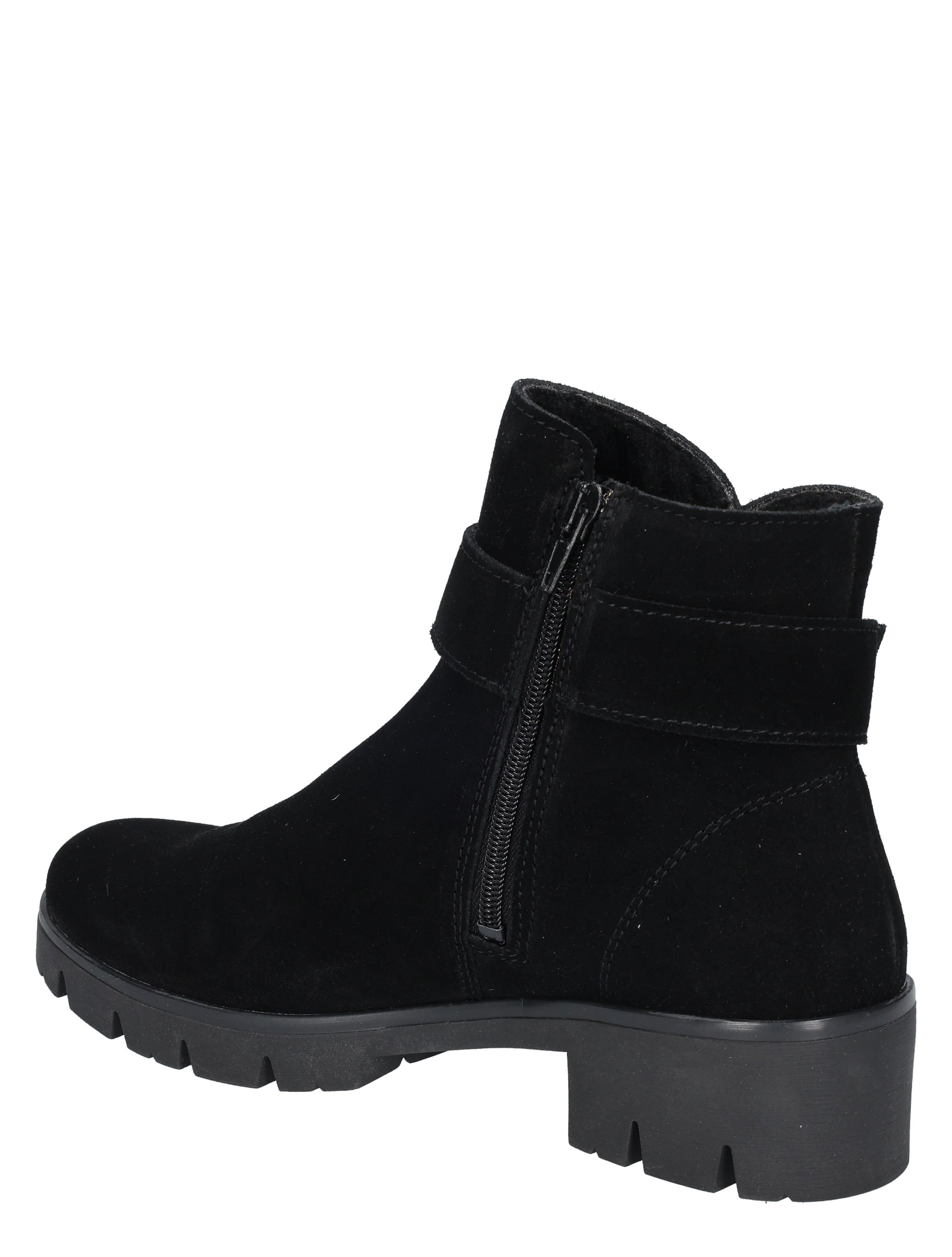 black, ankle boot, suede, zip closure, chunky sole