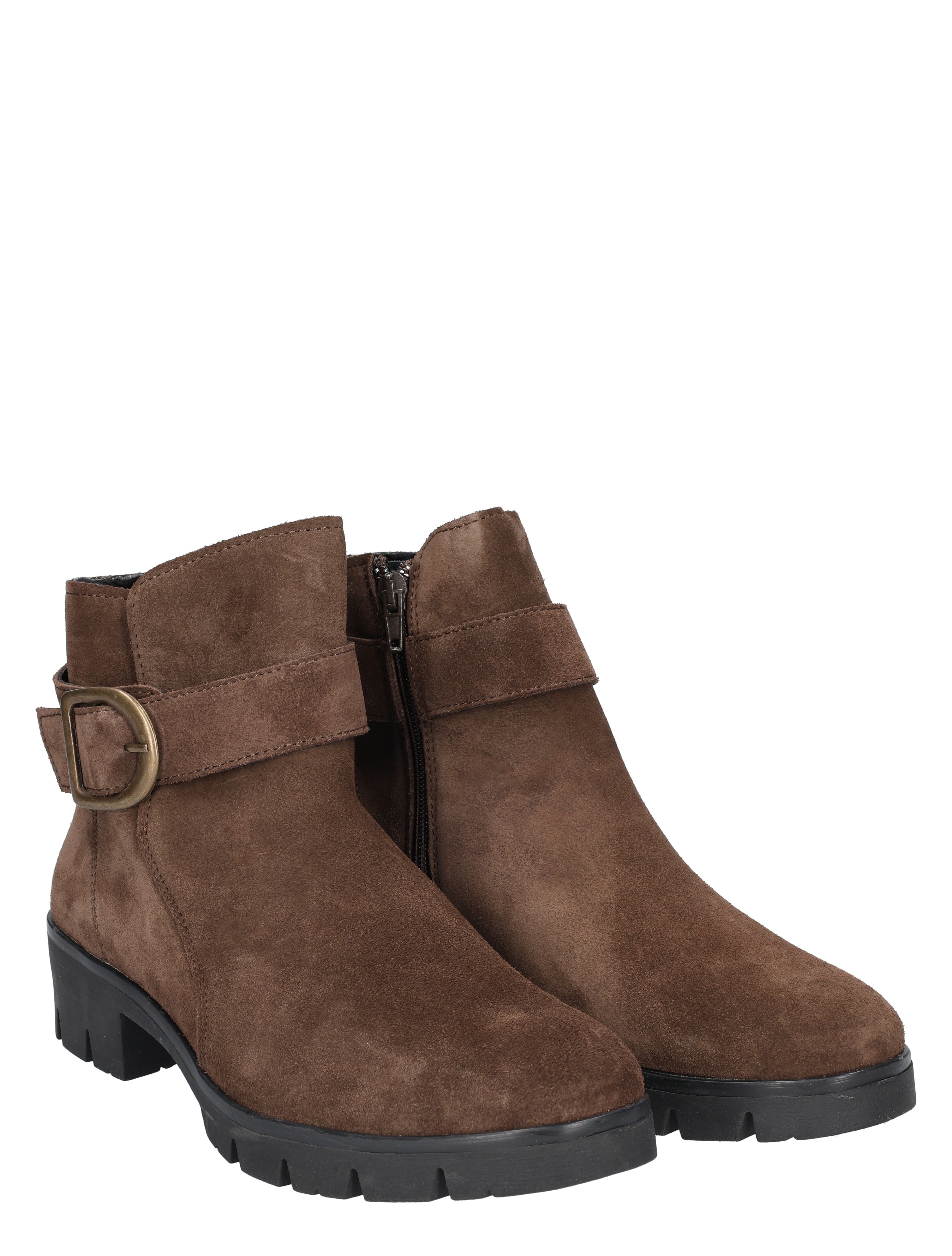 laarzen, bruine suède, ankle boot, riempje met gesp, zwarte zool