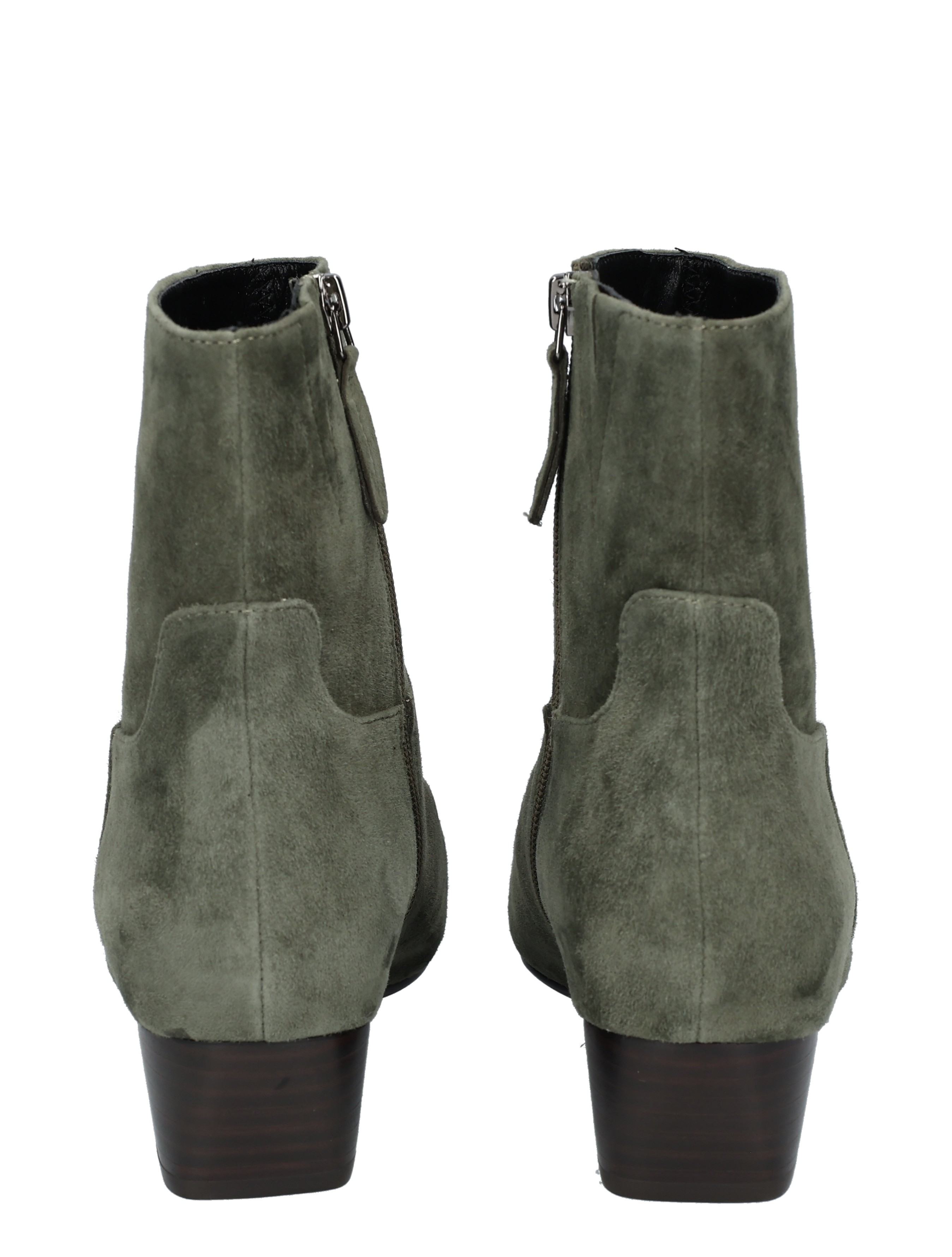 ankle boots, suede, groen, rits, blokhak