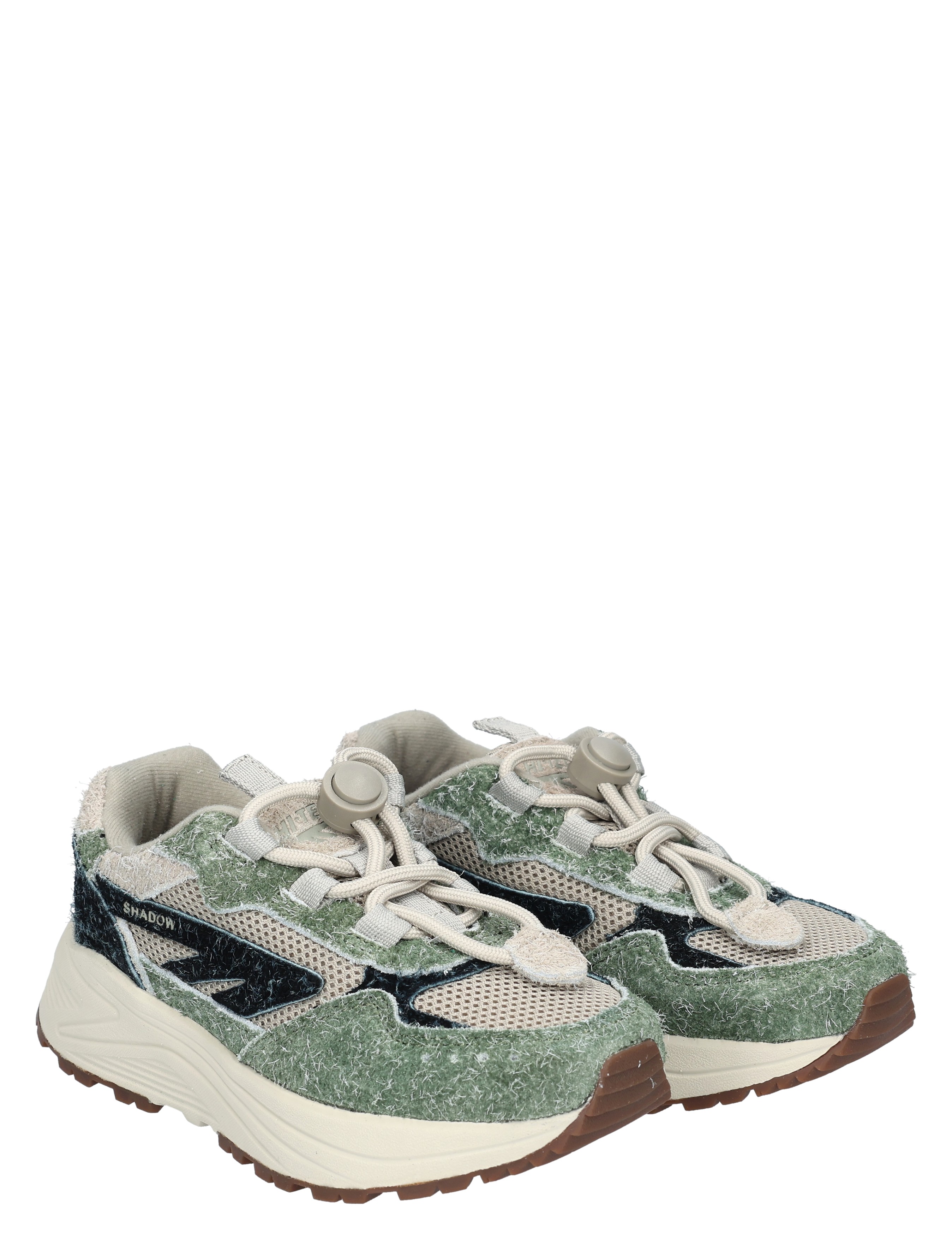 sneakers, witte zool, mesh, groene suède, draagbaar veter-systeem
