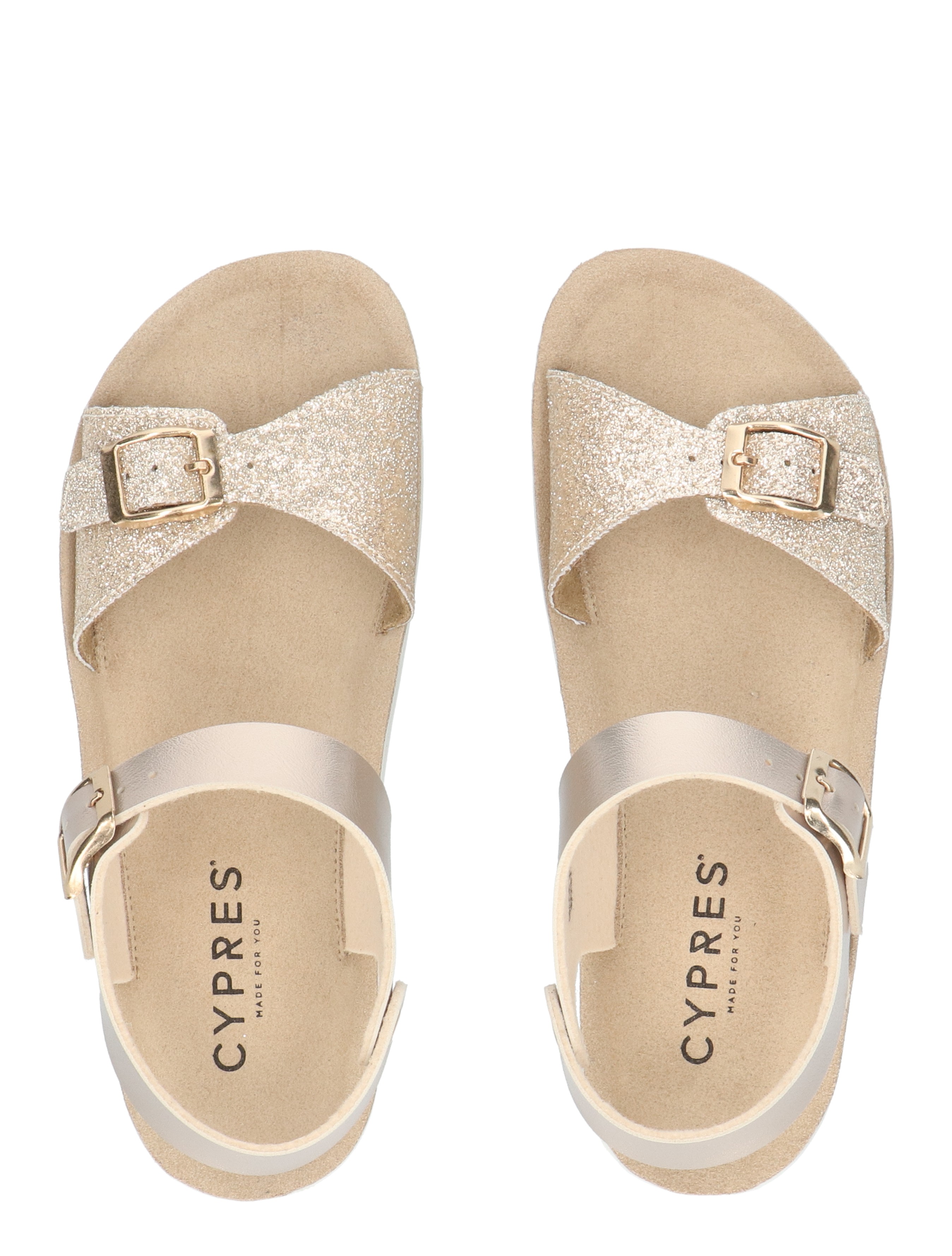 sandalen, glitter, sleehakloze, dubbele band, gevlochten band