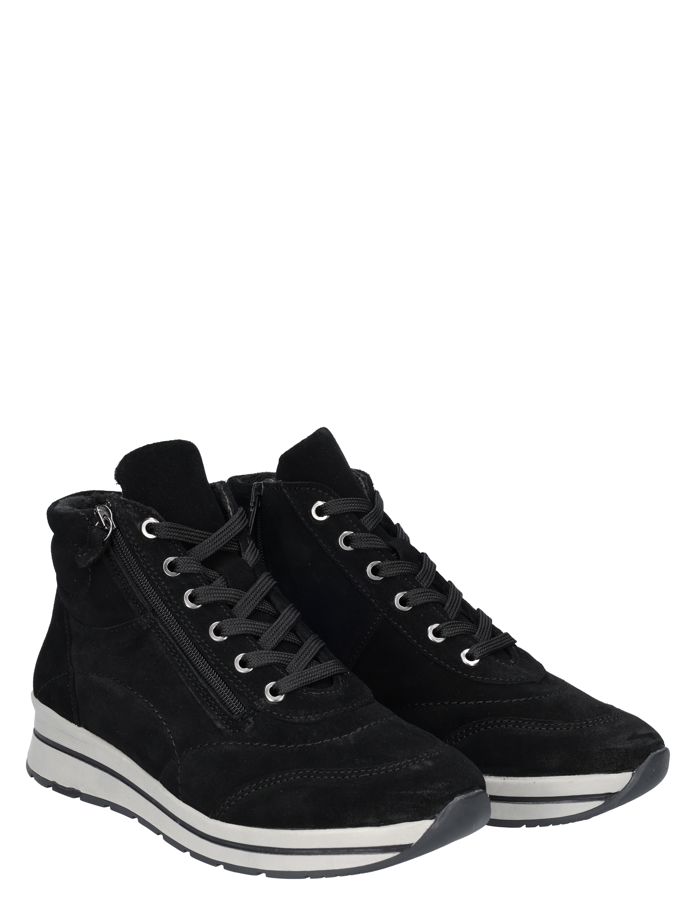 sneakers, zwart, suede, middellang, vetersluiting
