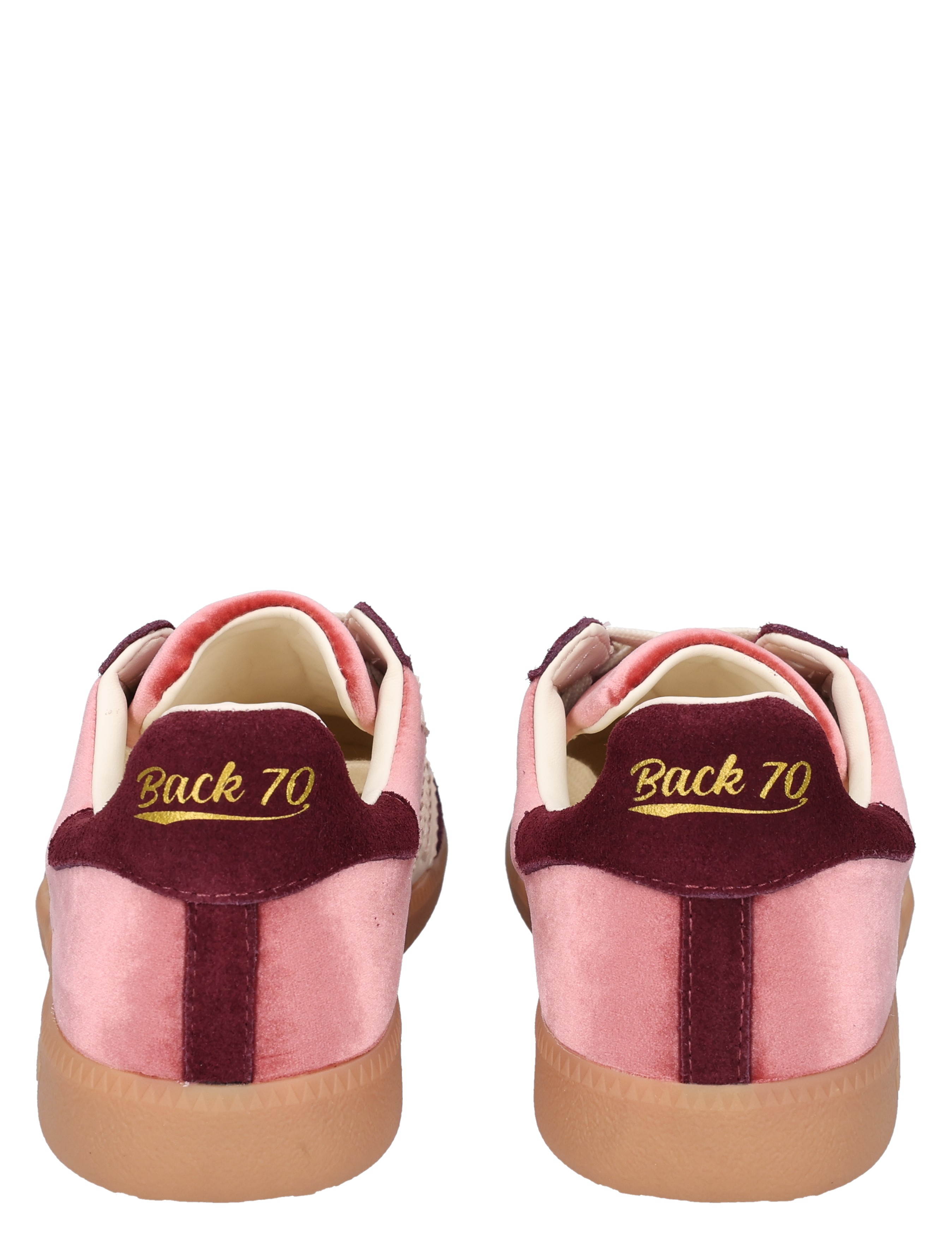 pink sneakers, velvet, back 70 motif, gum sole, low-cut