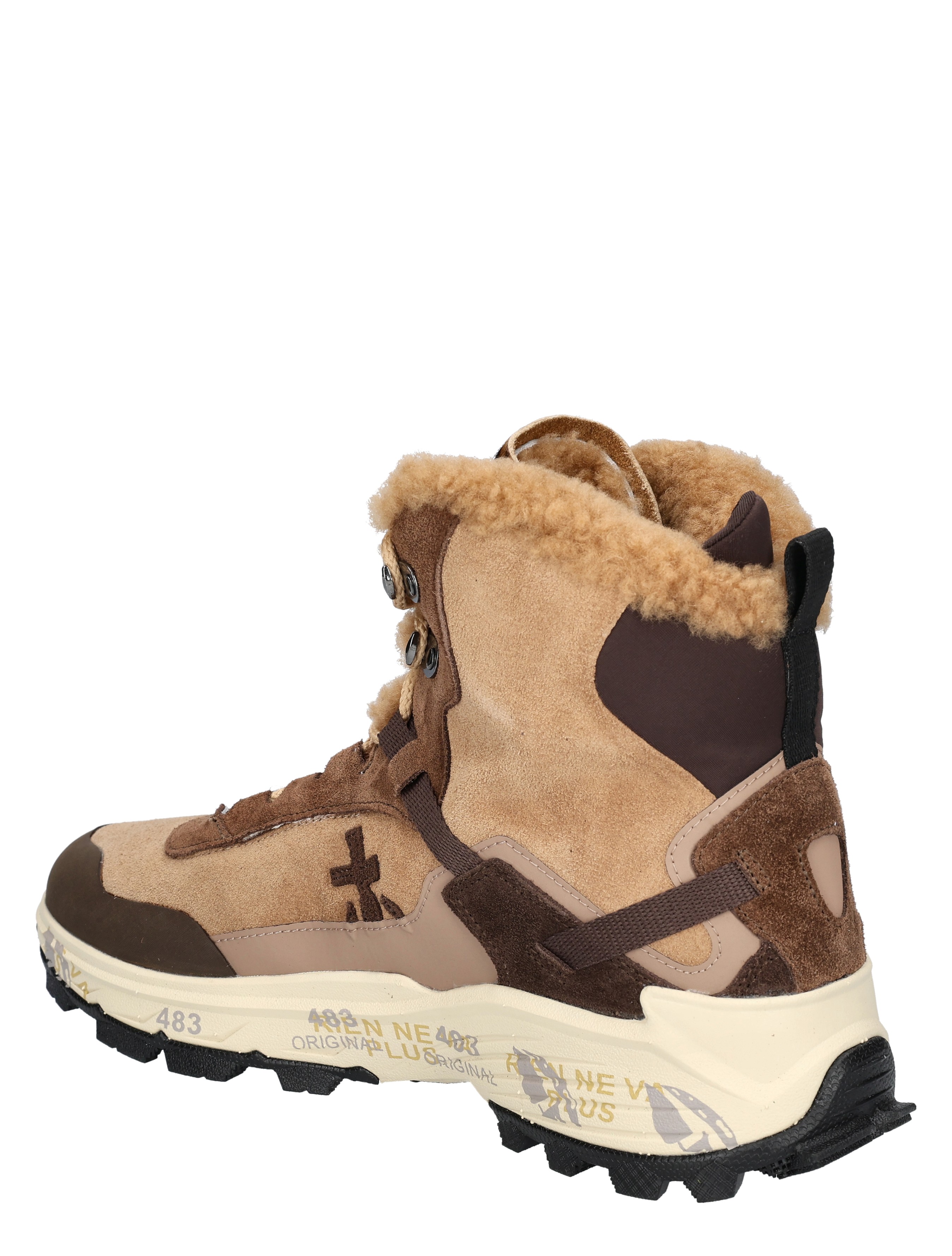 hoge sneaker, laarzen met faux fur, suede, witte zool, vrachtige studs