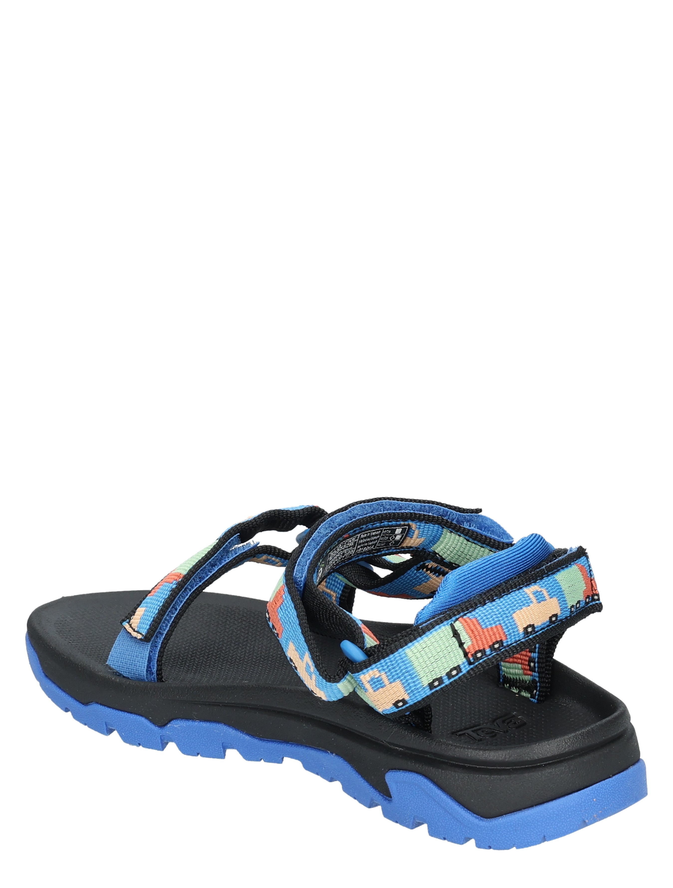 sandalen, sandalen met klittenband, blauw, zwarte zool, patroonband