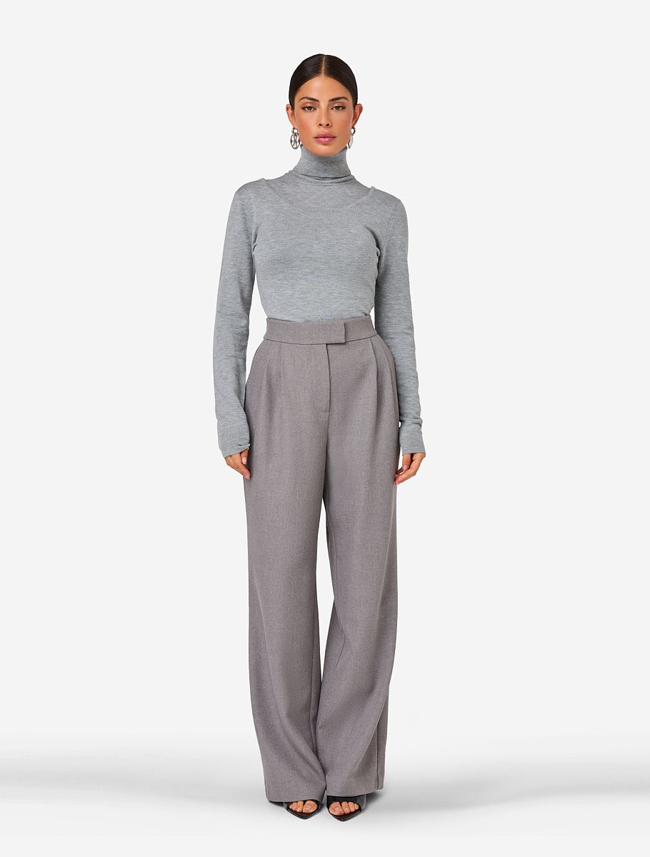 turtleneck, langarm, grijs, hoge taille, wijdedelige