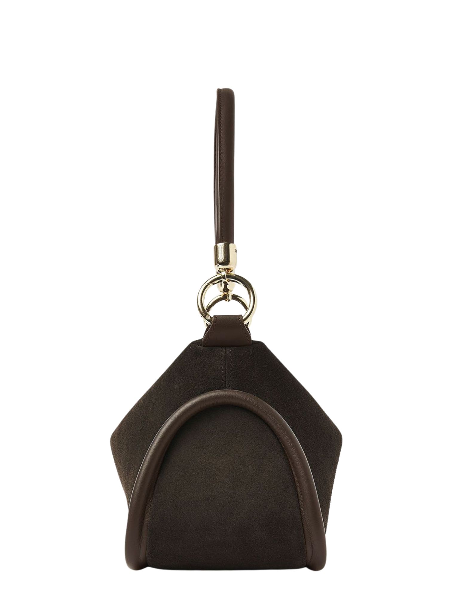 handtas, bruin, suede, riem, sleutelring