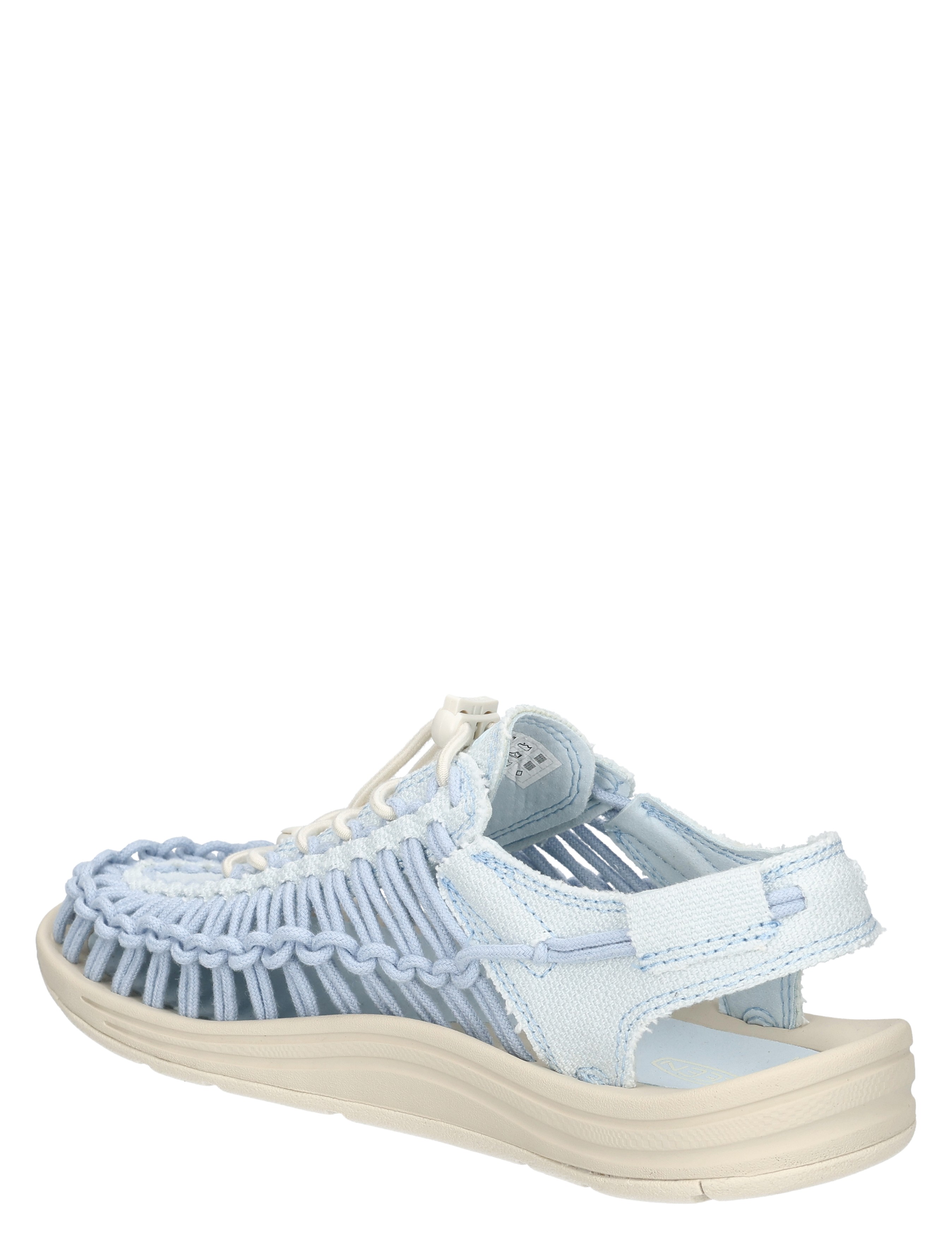 sandalen, openback, wafelband, lichtblauw, platte zool