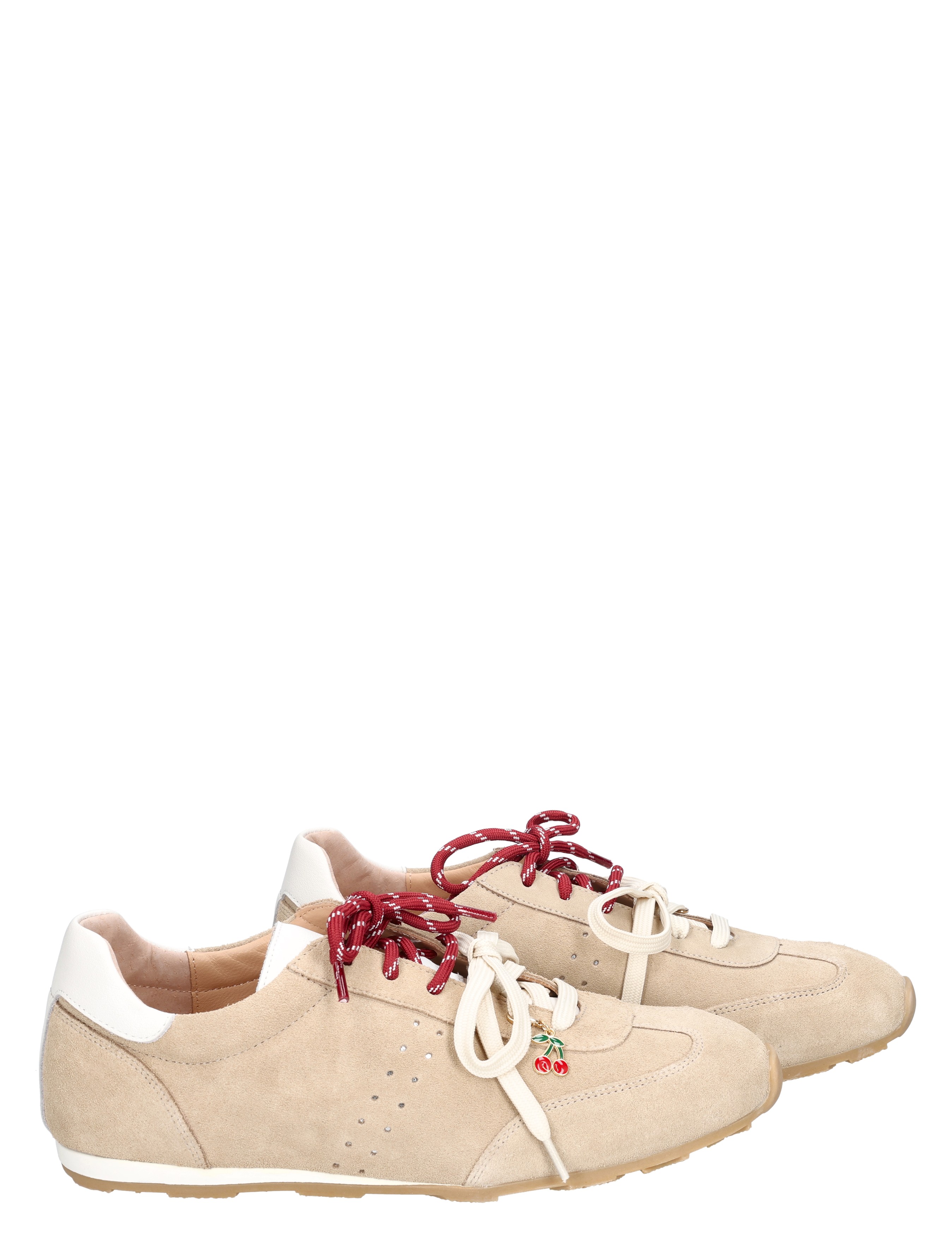 sneakers, beige, suede, vetersluiting, perforaties