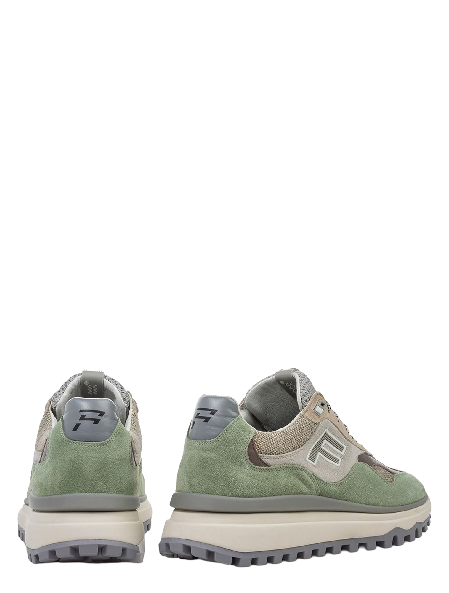 sneaker, groen, suede, gaas, chunky zool