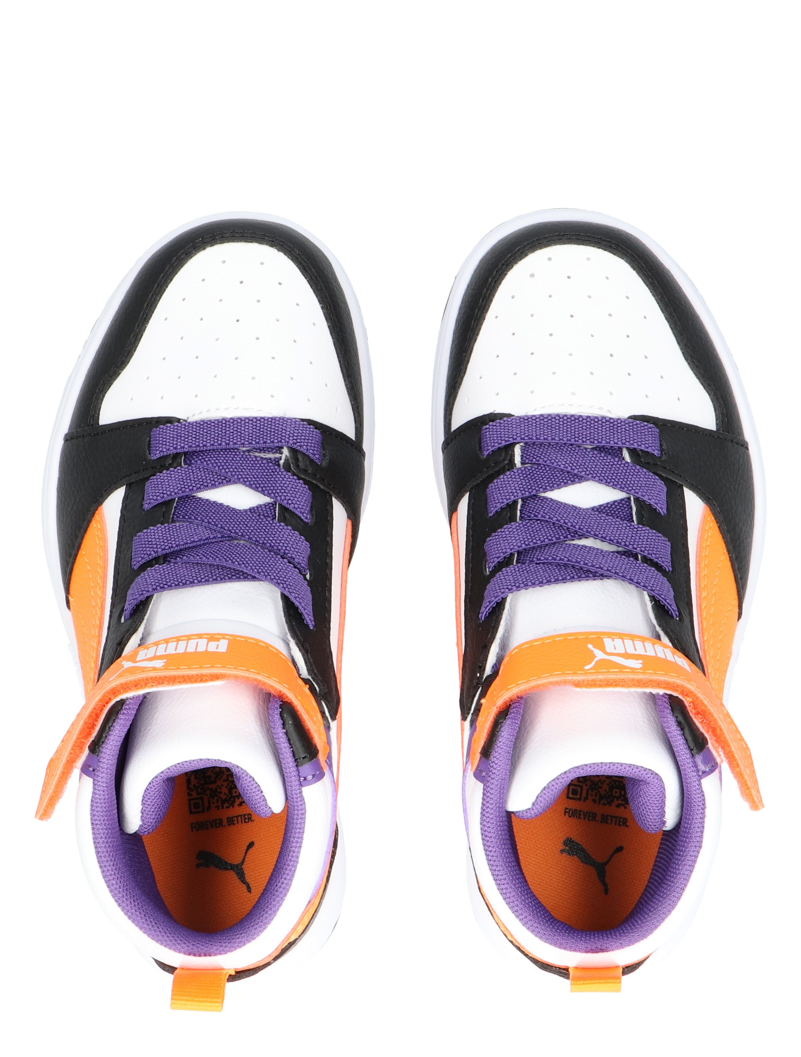 Puma - Rebound V6 Mid Velcro 34 White Orange Black - Meisjes - Lage Sneakers - Sneakers - 48077_84_7