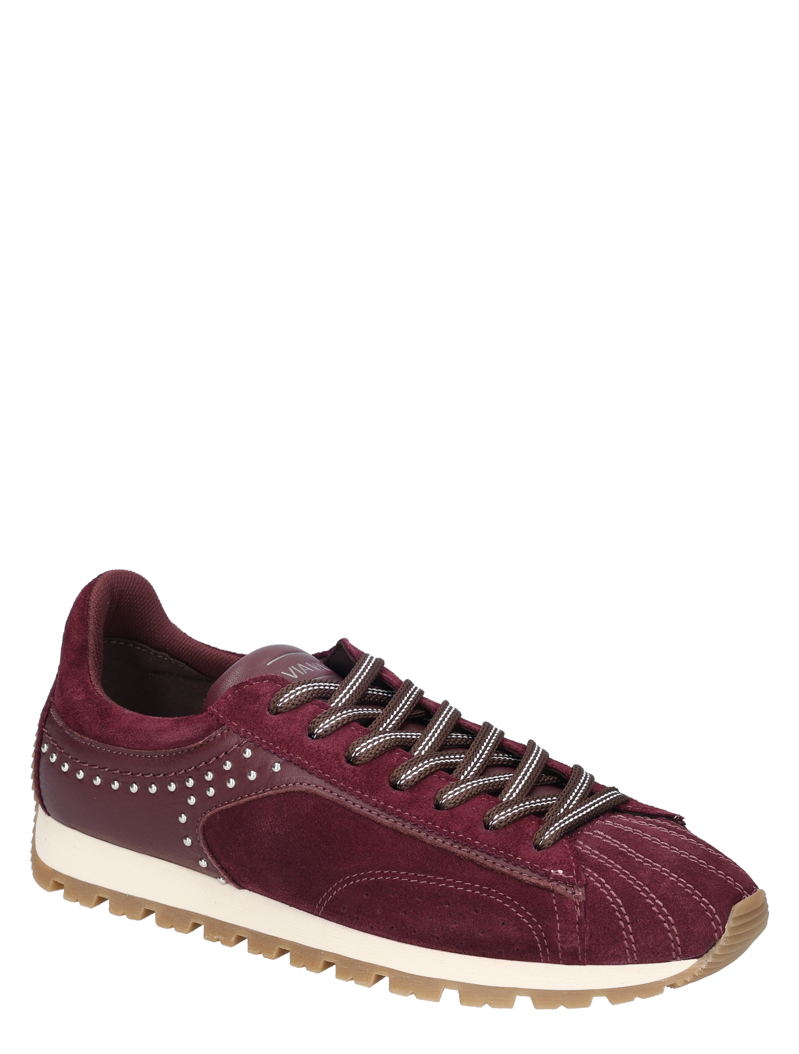 sneaker, suède, paars, grijs-wit veter, spikes