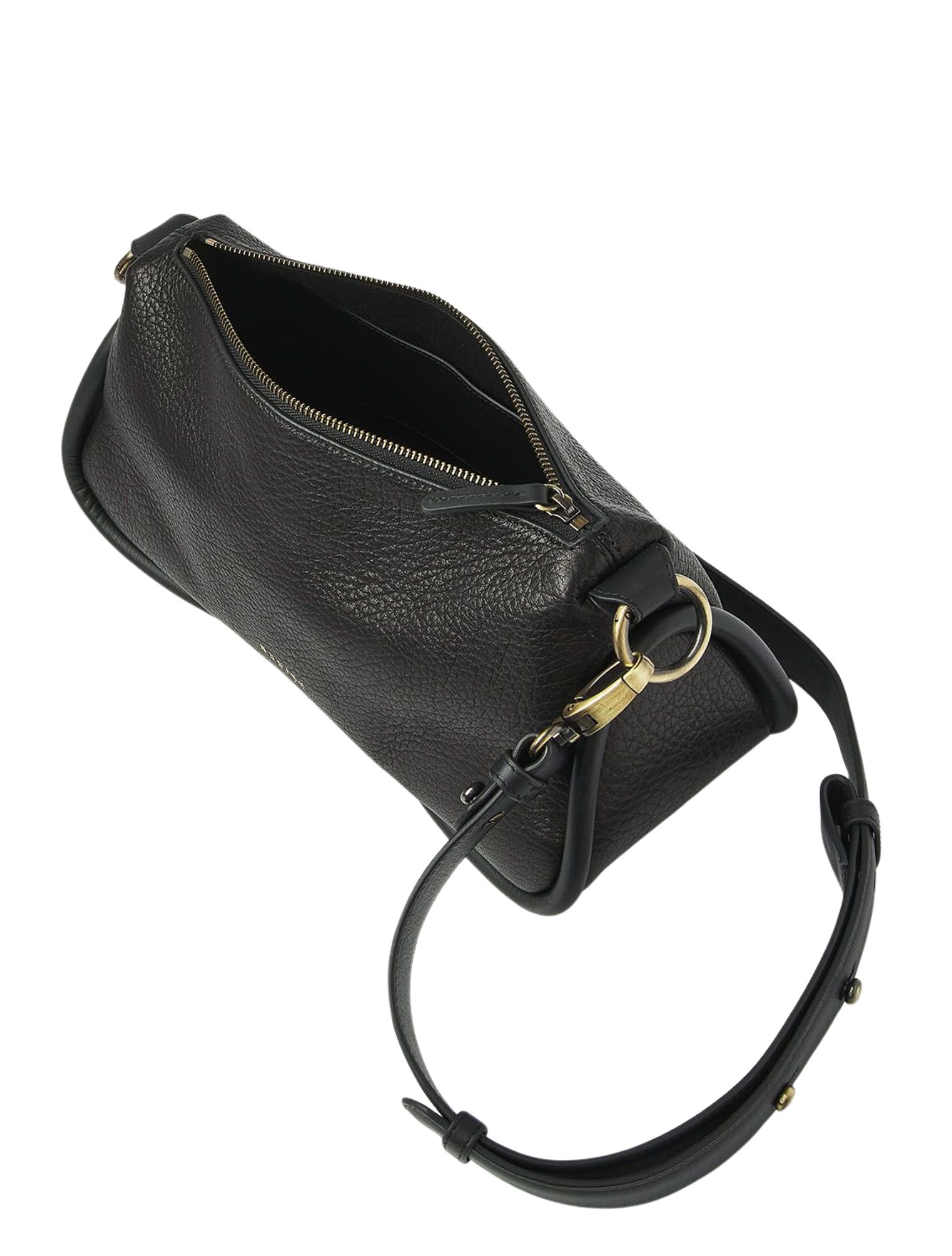 tote tas, zwart leer, rits vak, schouderriem, gouden hardware