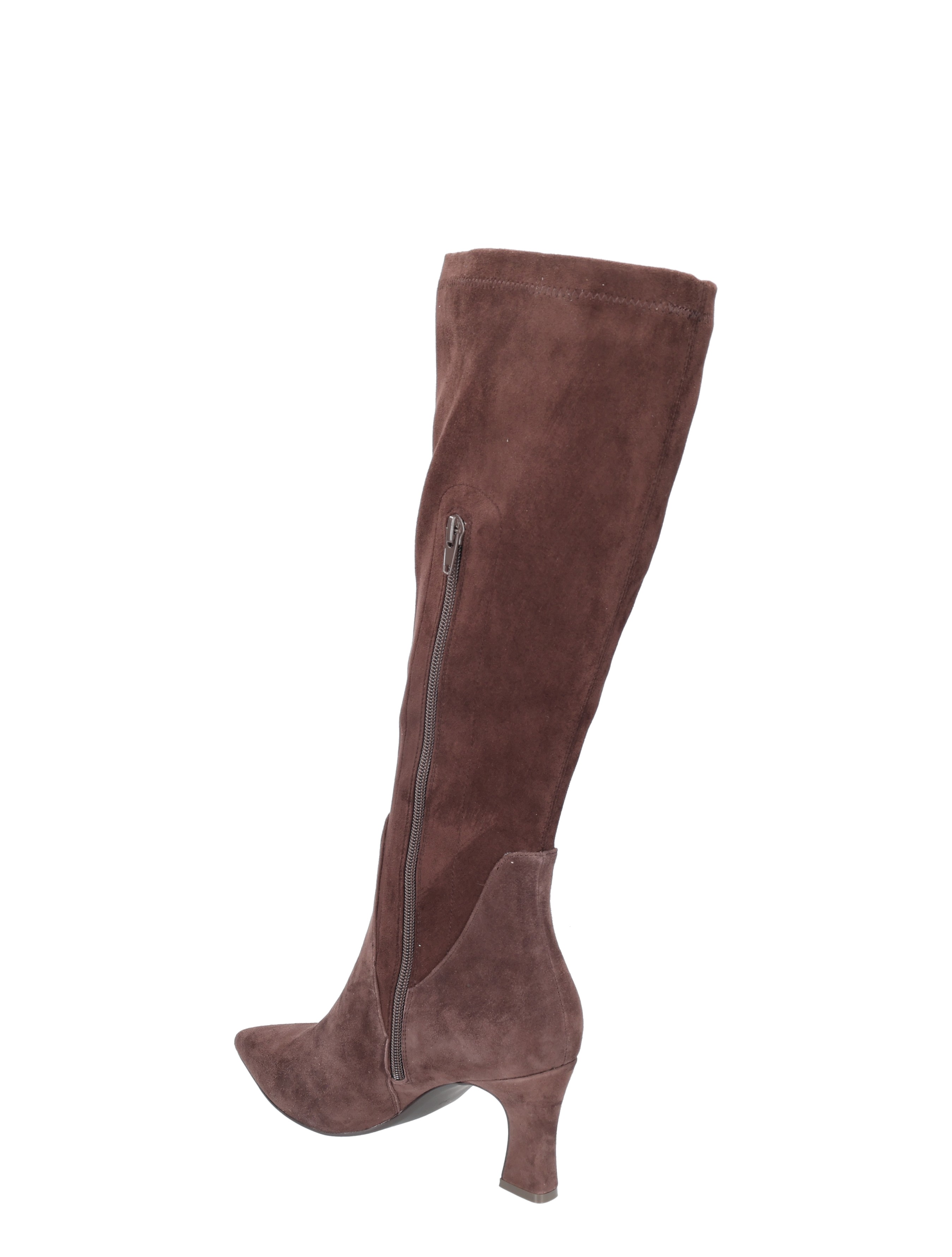knie-high, suède, bruine, zij-rits, hiel