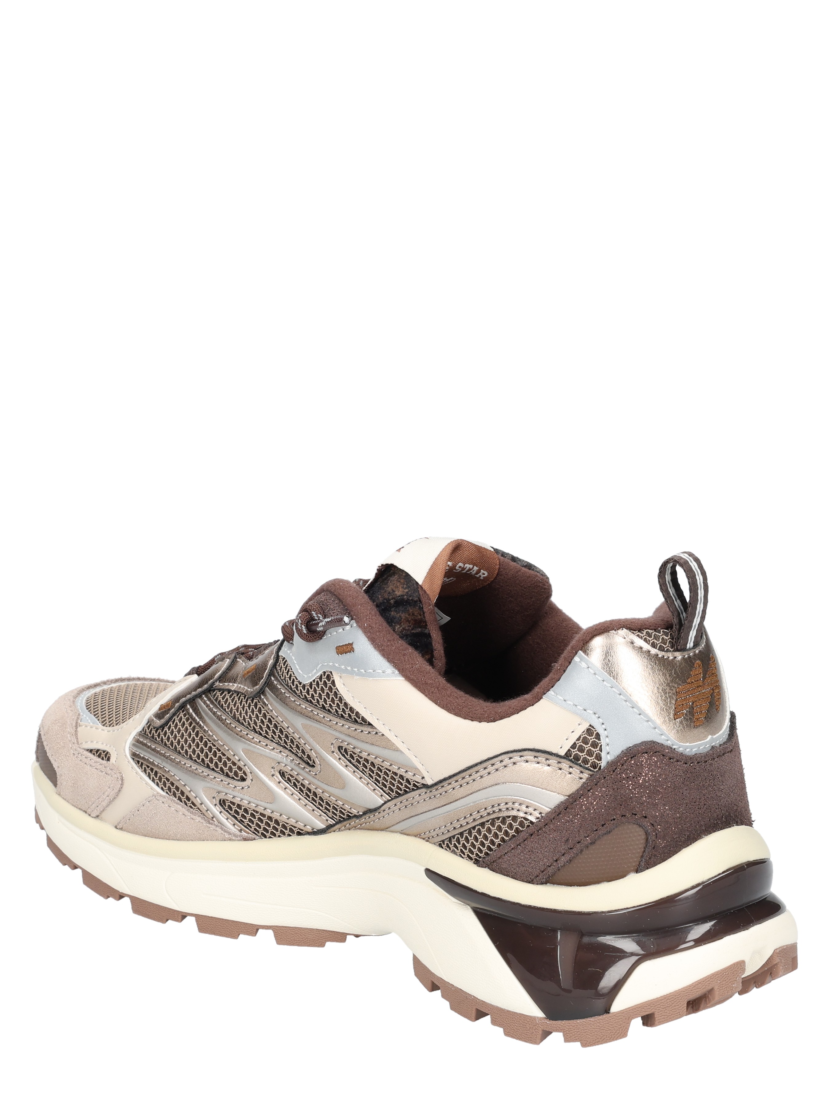 sneaker, hike stijl, wandelschoen, mesh upper, bruin wit