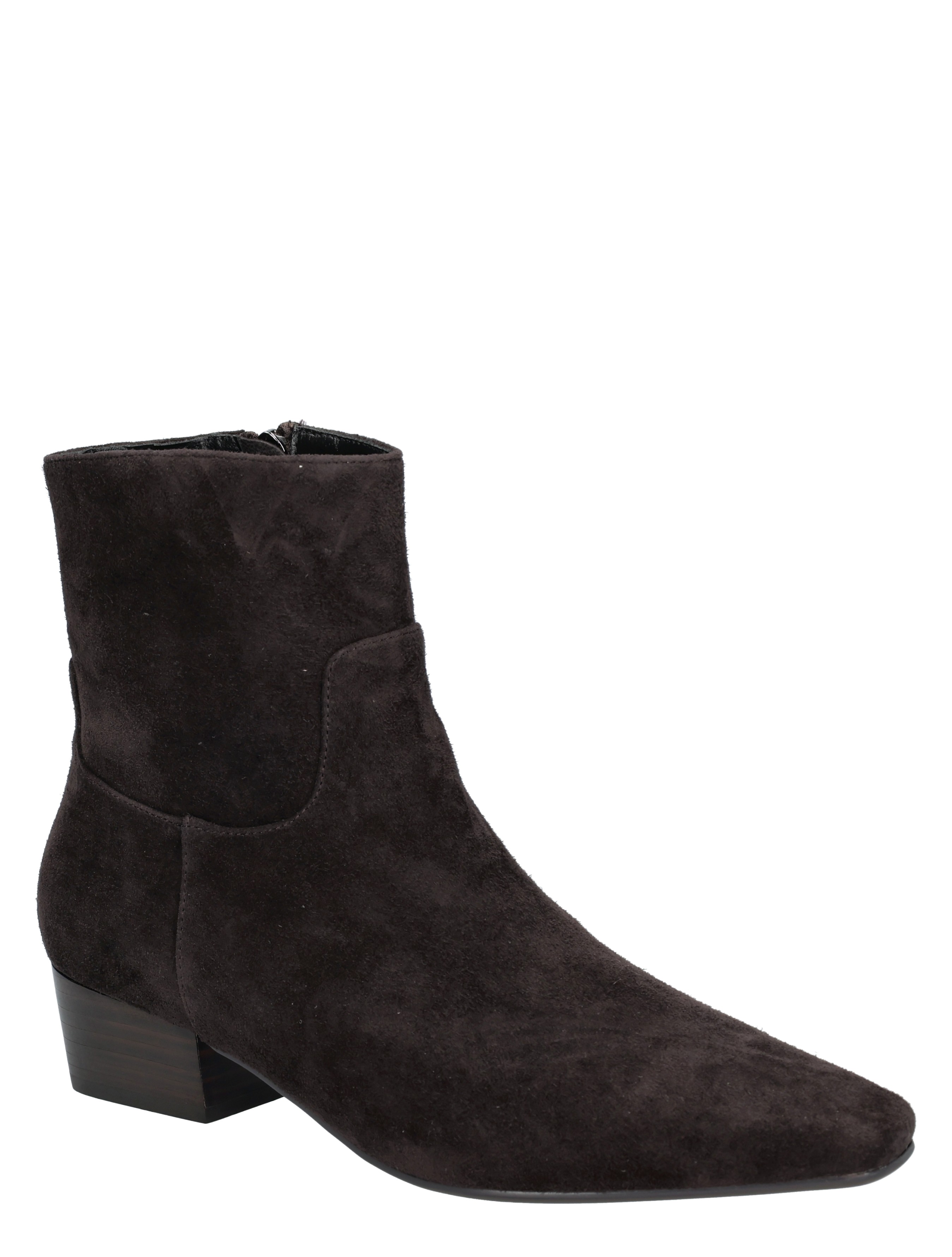 laars, anklelaars, suede, donkerbruin, hak