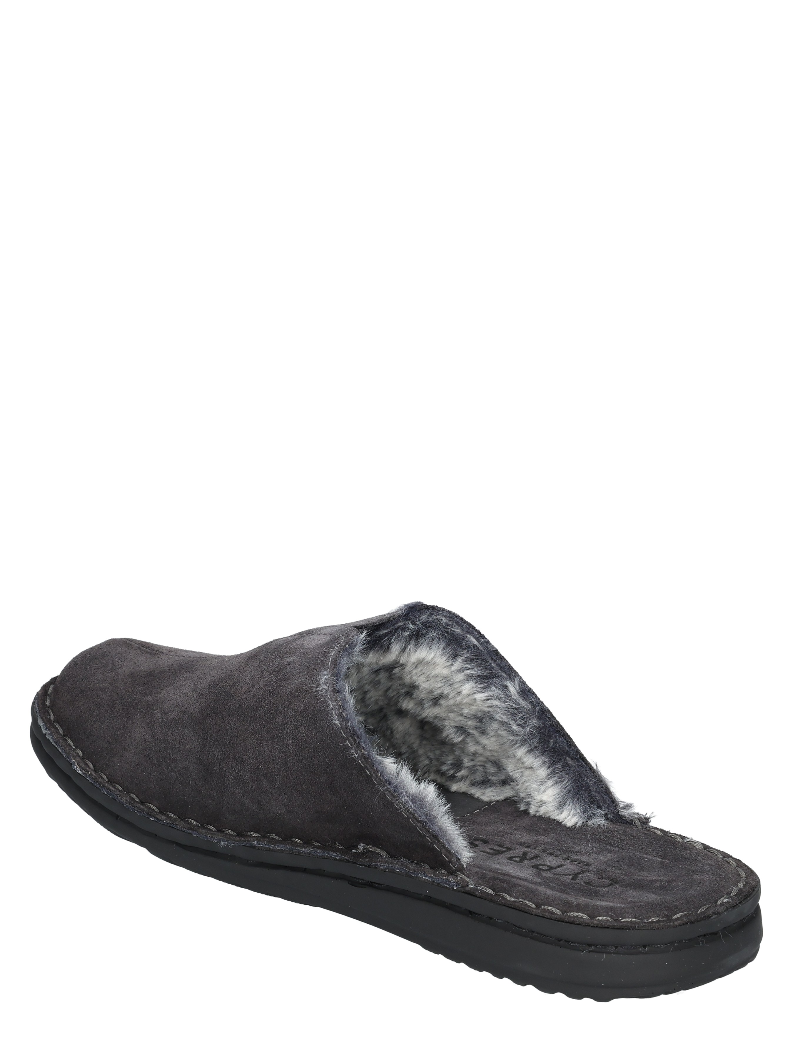 slipper, mocassin, donkergrijs, katoenen, bontvoering