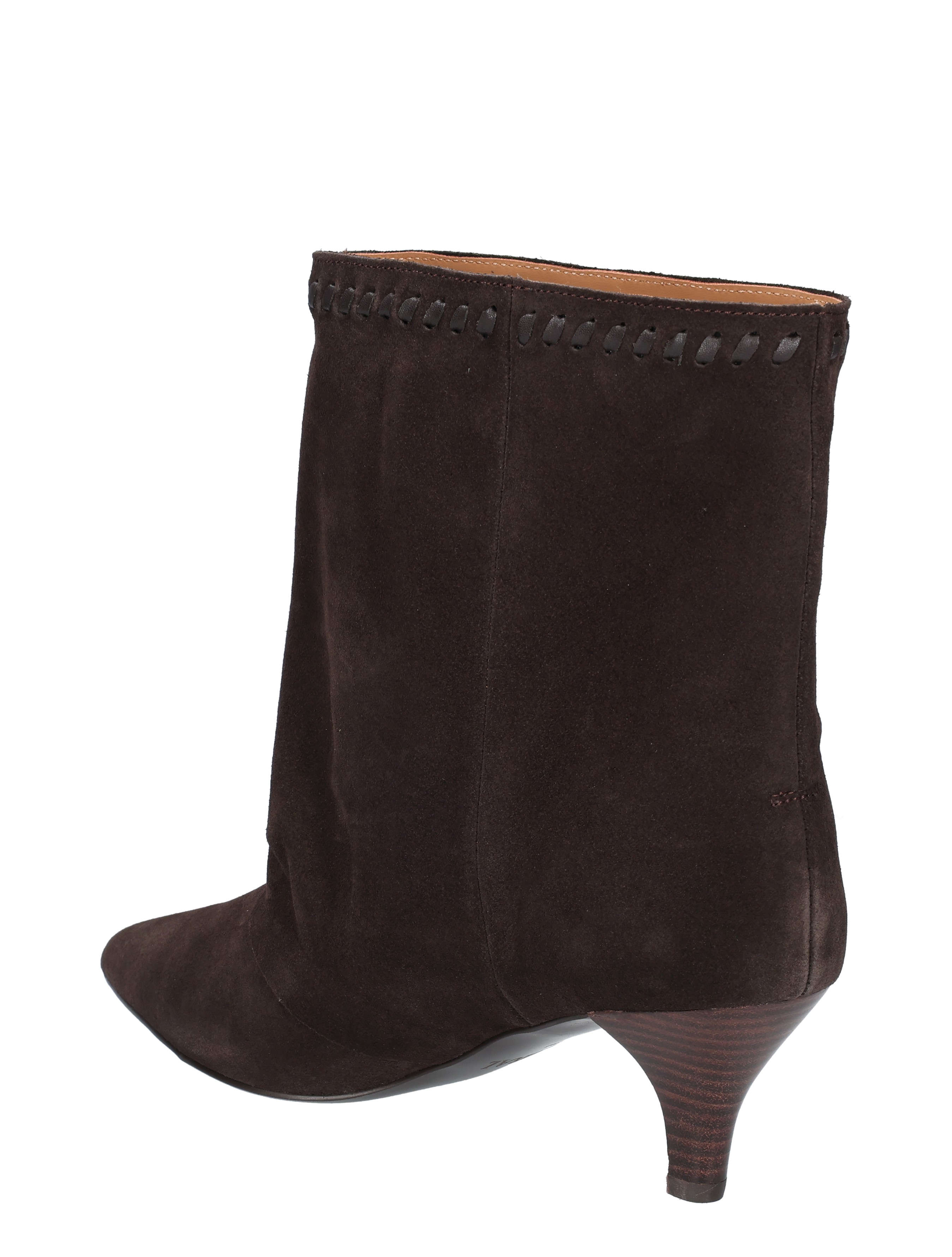 ankle boot, suede, bruin, middelhoog hak, stikselrand
