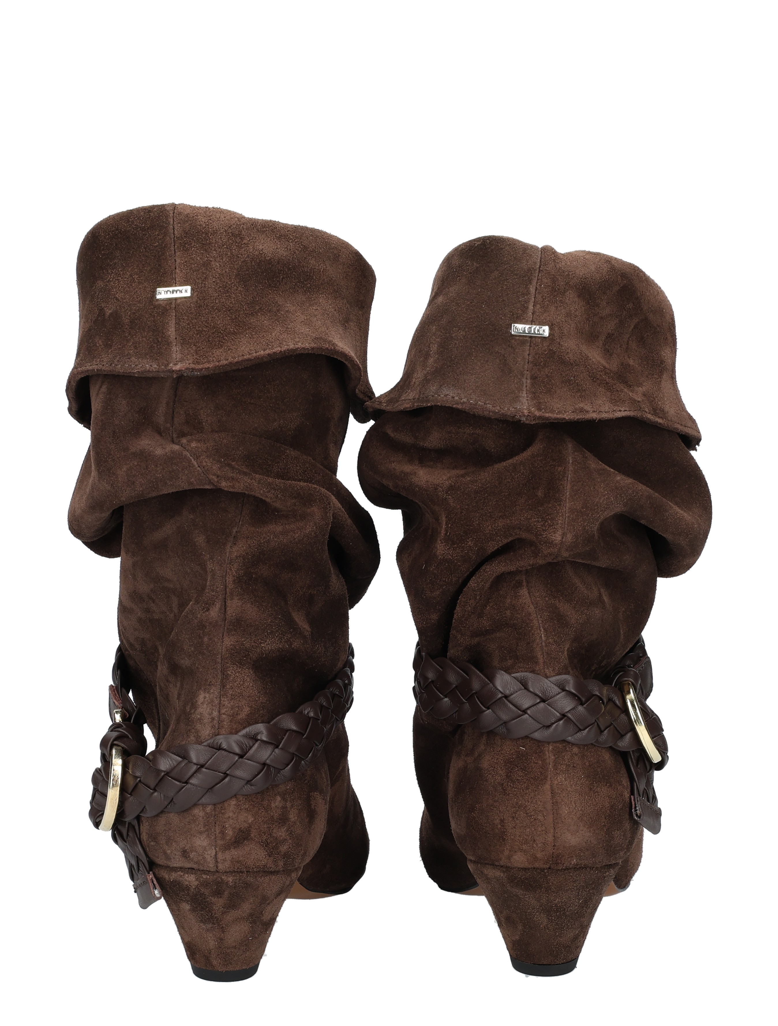 laarzen, bruine suede, hakhoog, riempjes, klepje/overvlag