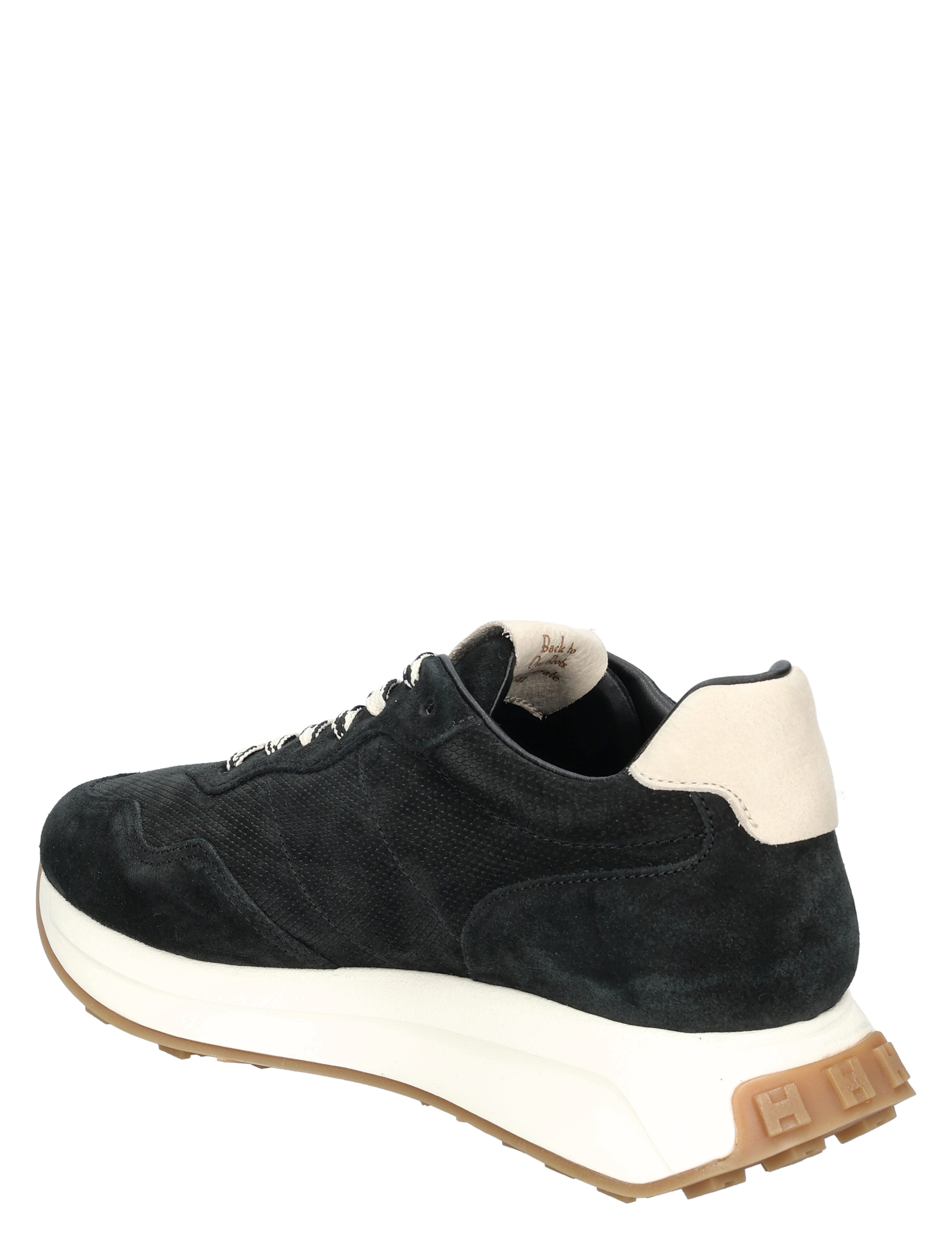 sneakers, black suede, white sole, gum sole, low-cut