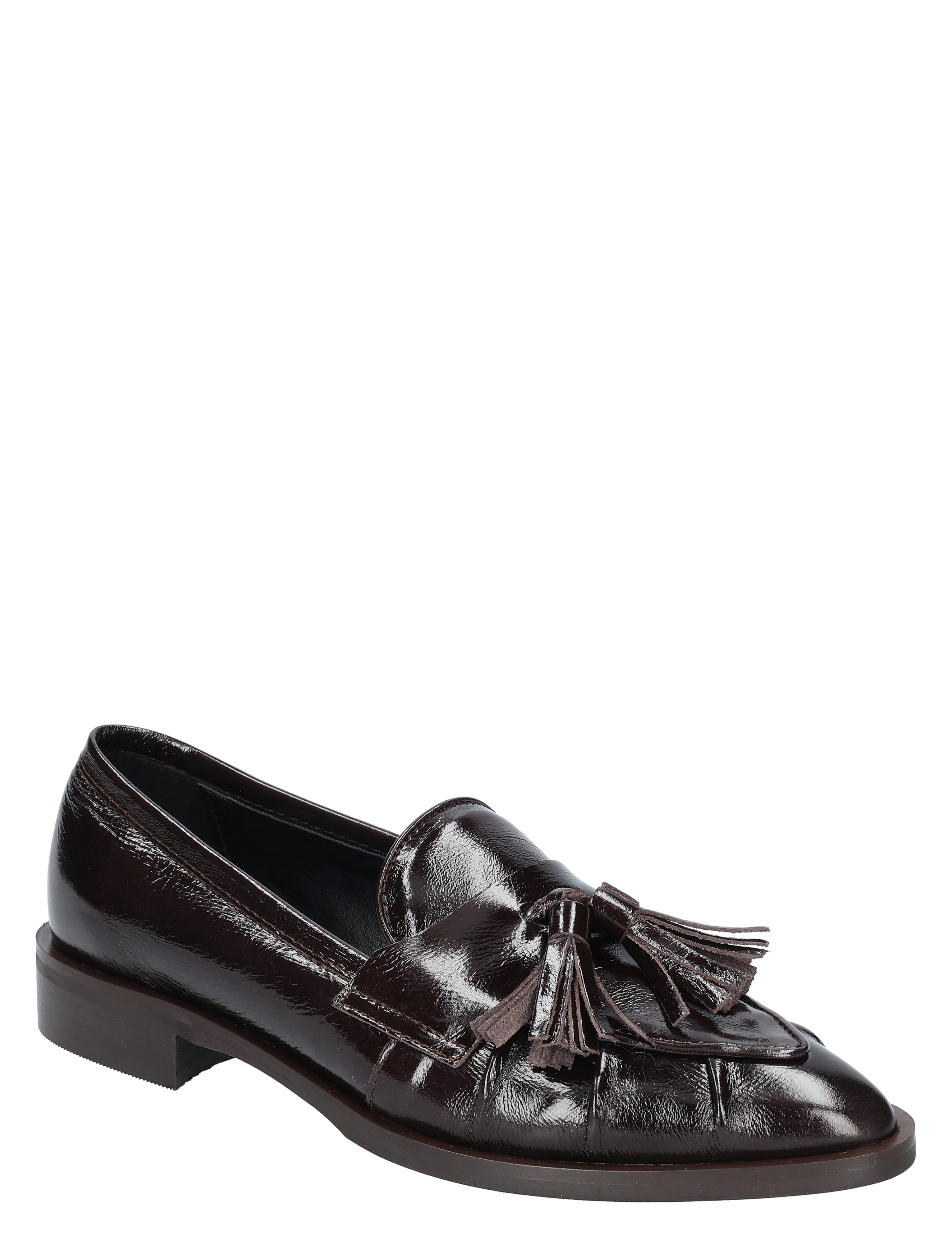 mokassins, loafers, tassel, glanzend leer, donkerbruin