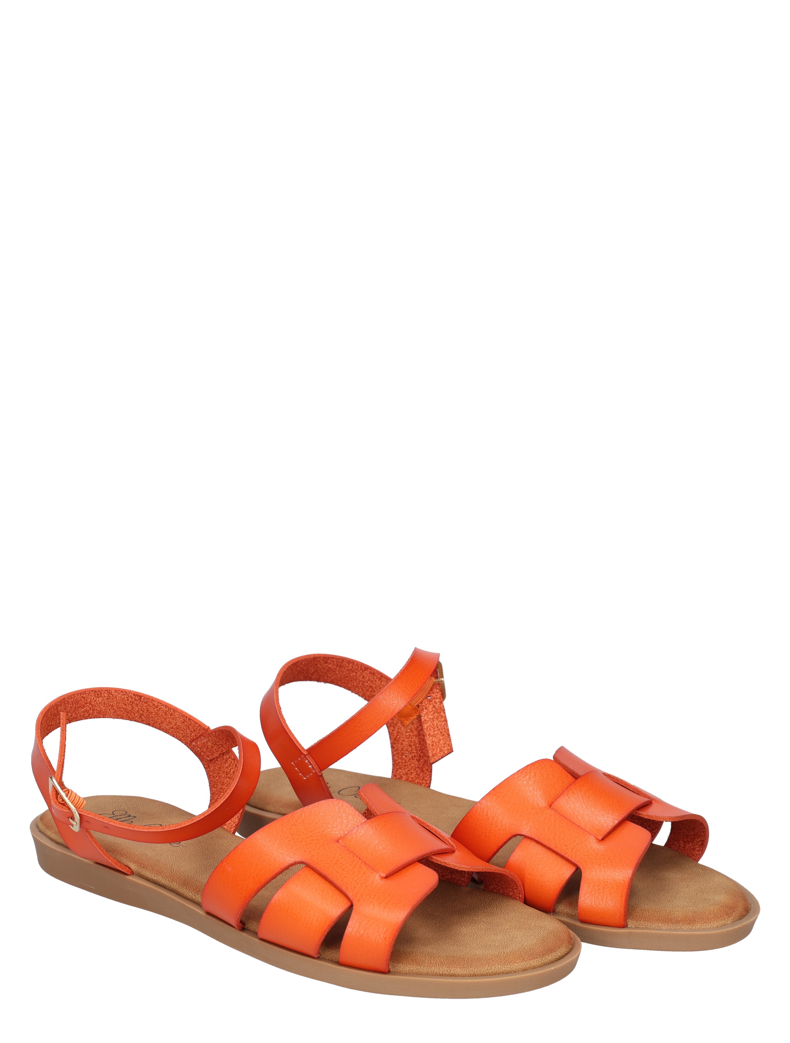 sandal, orange, flat, leather, ankle-strap