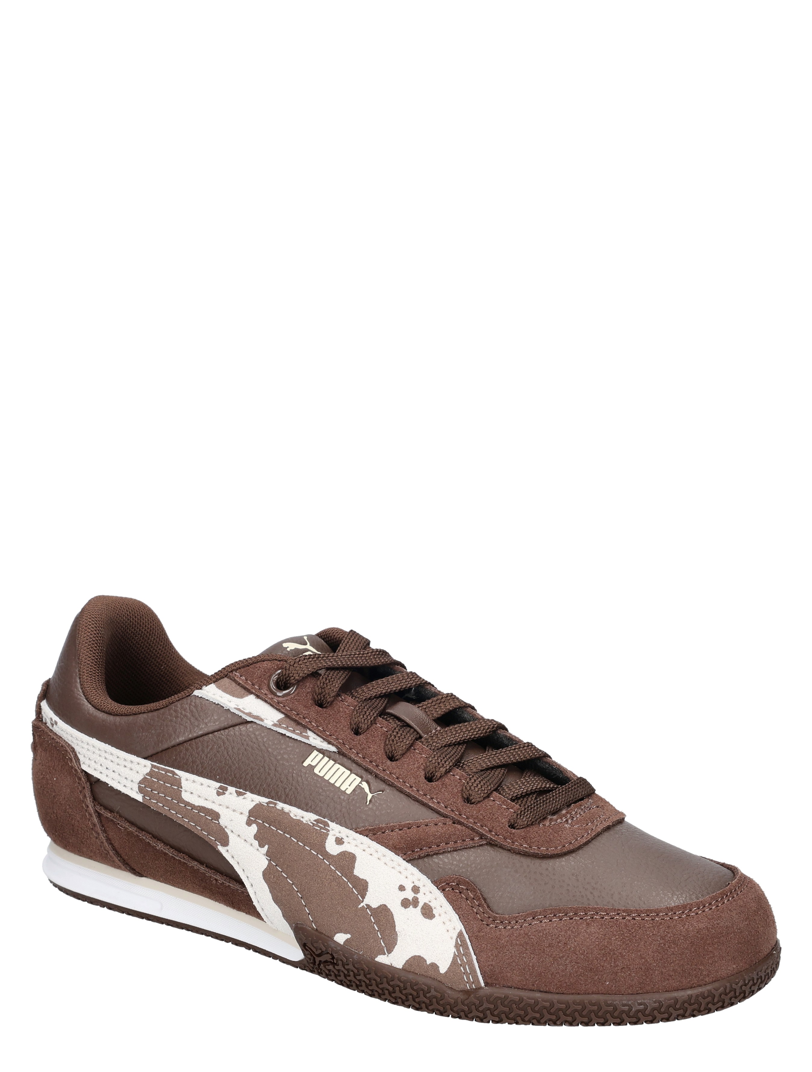 sneaker, bruine schoen, camouflage patroon, demping-zool, lareuze stof