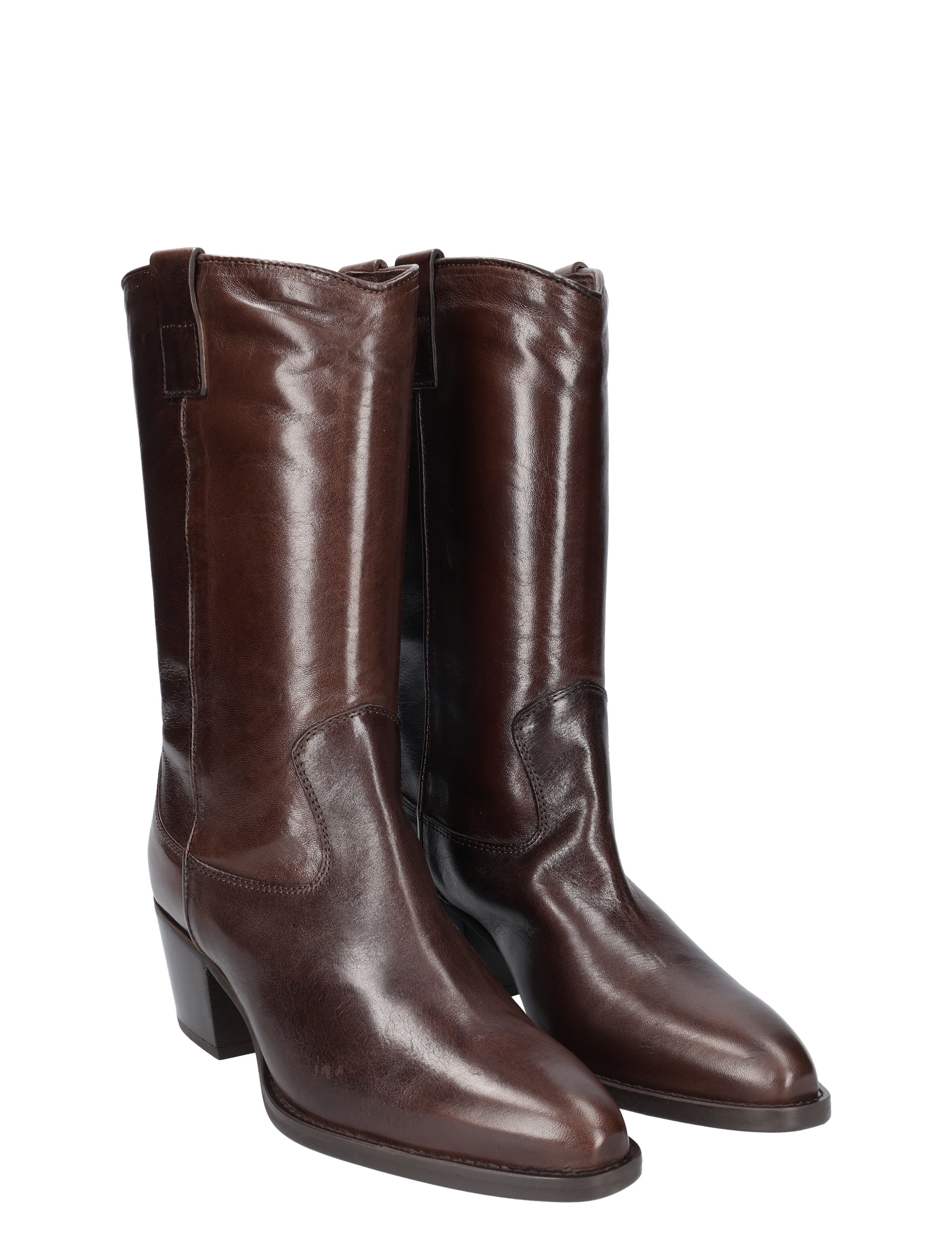 kniehoge, bruine, lederen, enkelhoog, boots