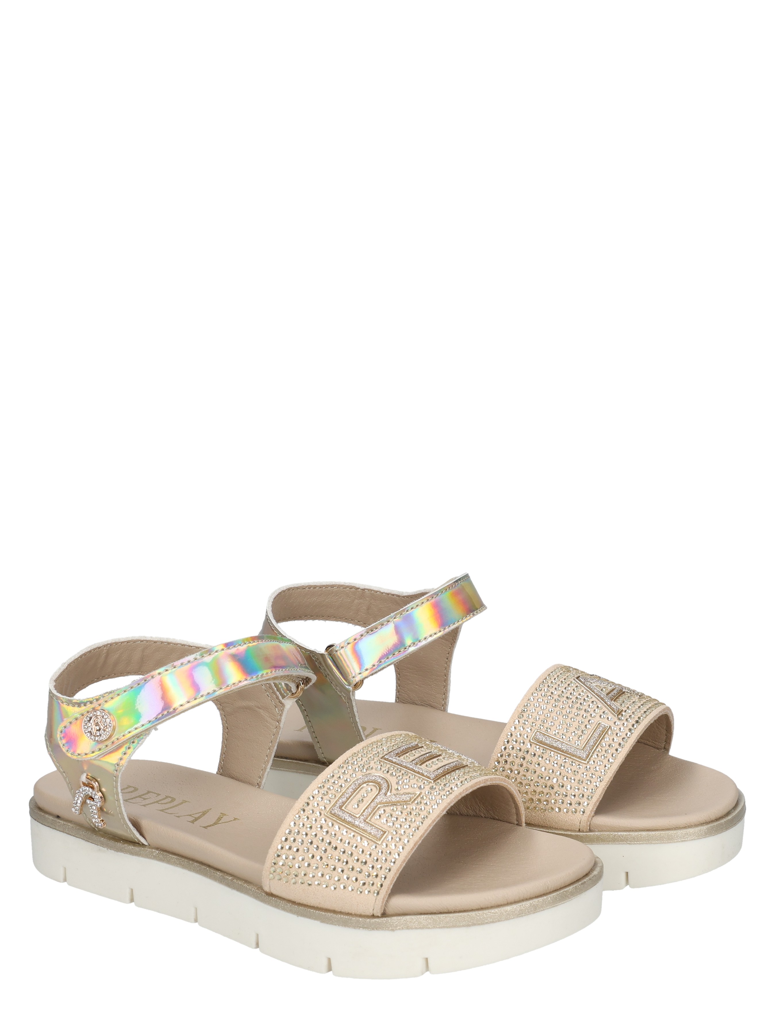 sandalen, sandalen met band, glitter, holografische band, sandalen met riempje
