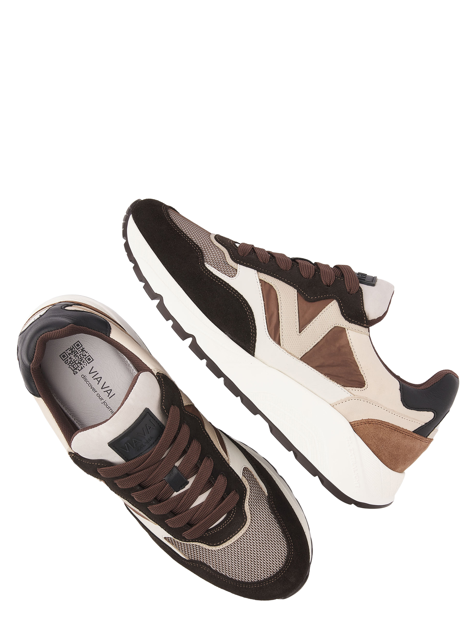 sneaker, donkerbruin, sandkleur, mesh, witte zool