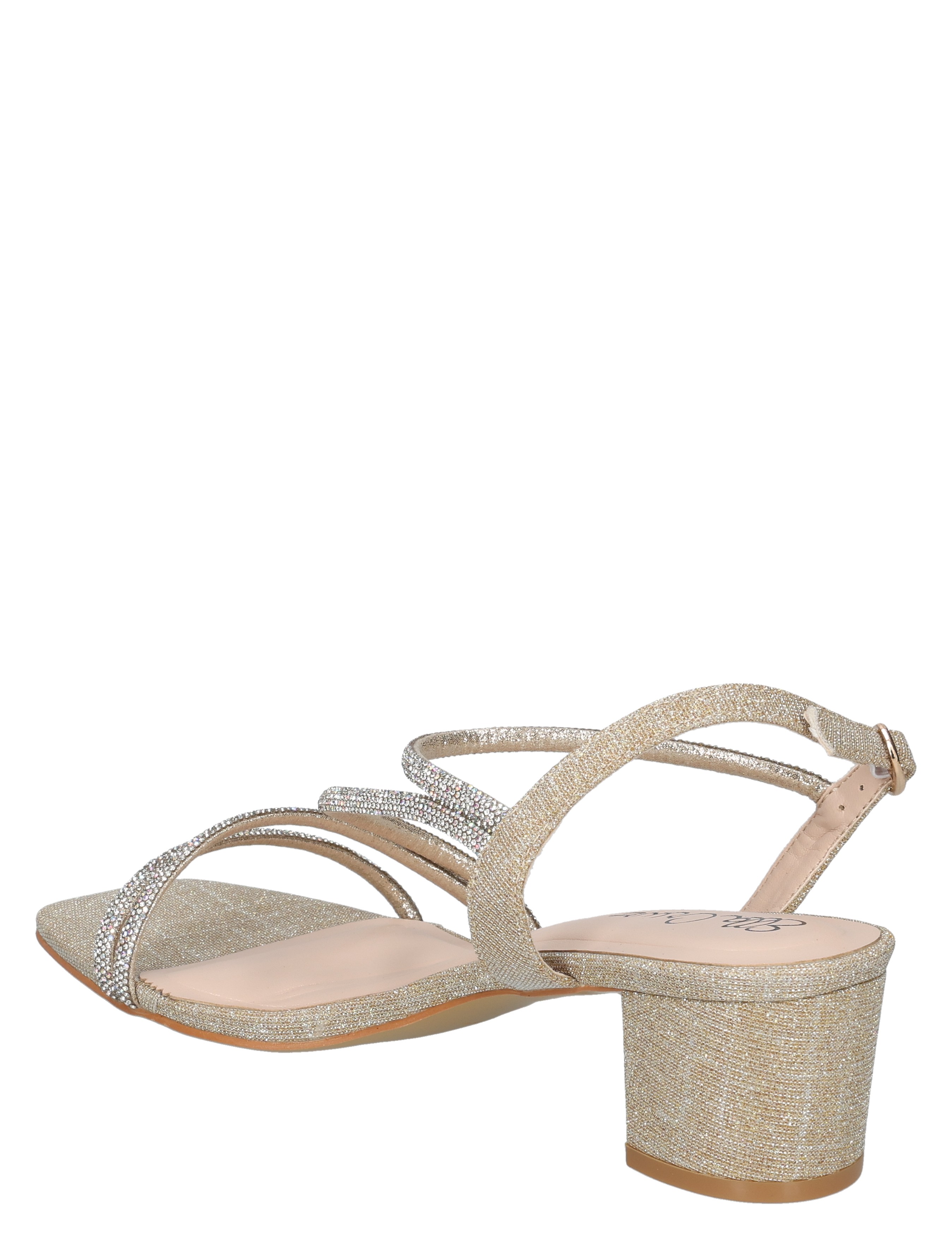sandals, glitter sandals, mid block heel, golden glitter, ankle strap