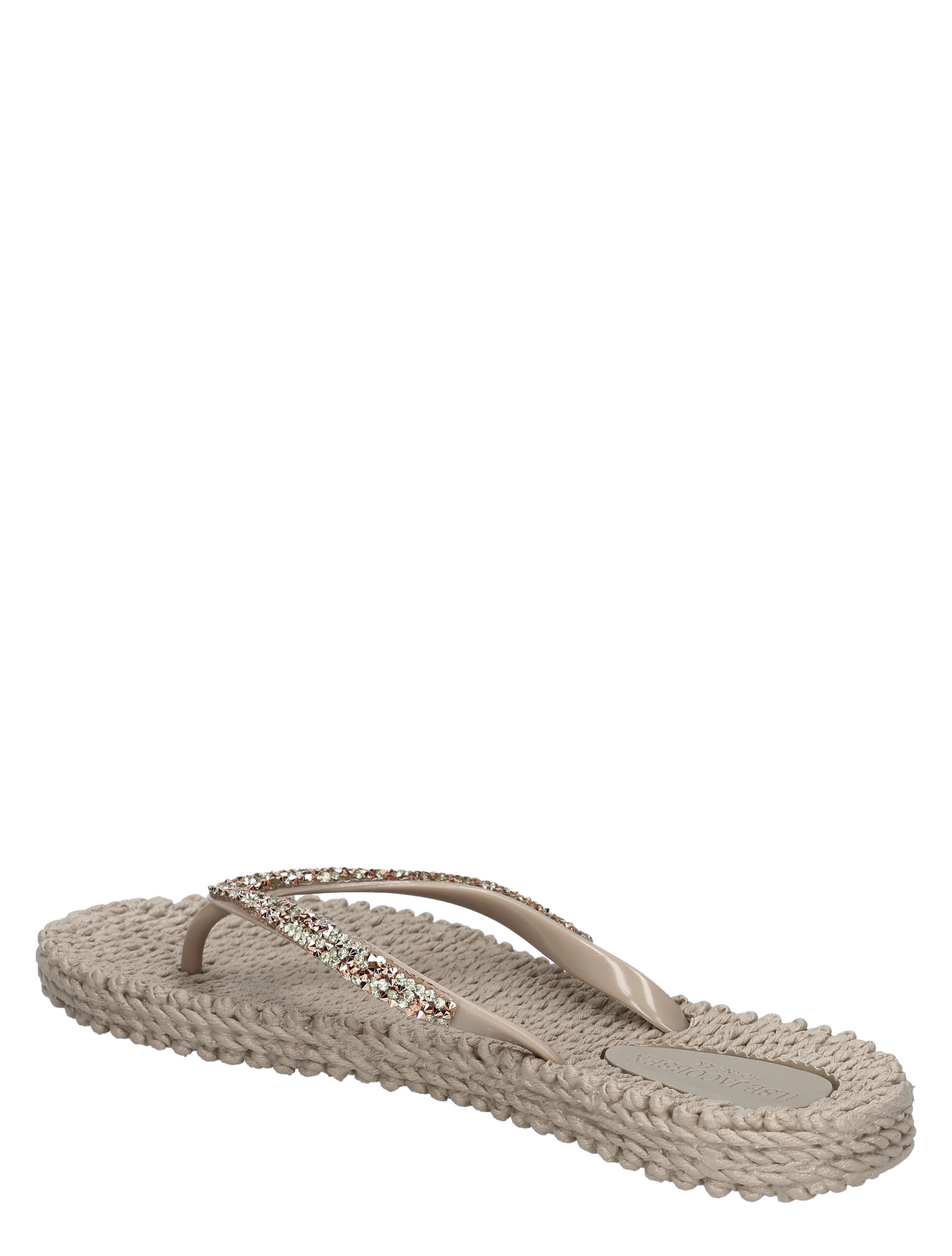 slippers, sandalen, jute, zandkleur, crystal-strass