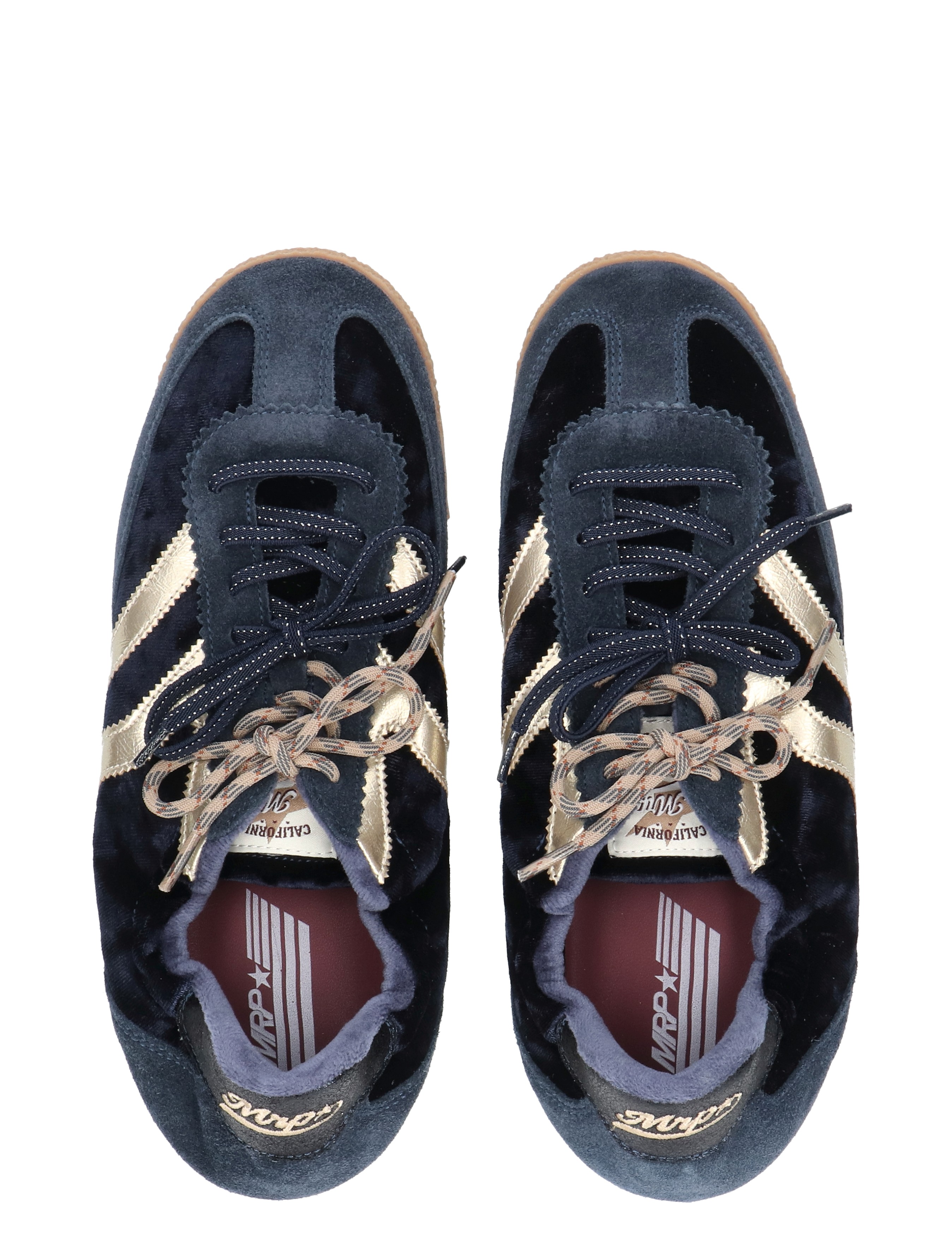 sneakers, nep suede, velvet, gold straps, laces