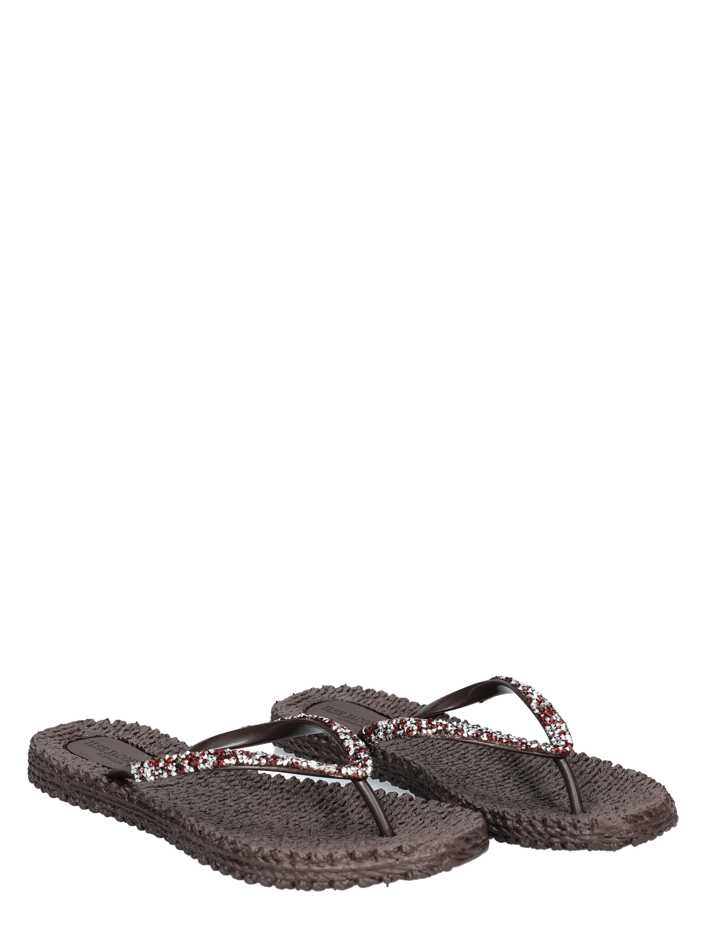 slippers, flip-flops, thong, beaded, brown