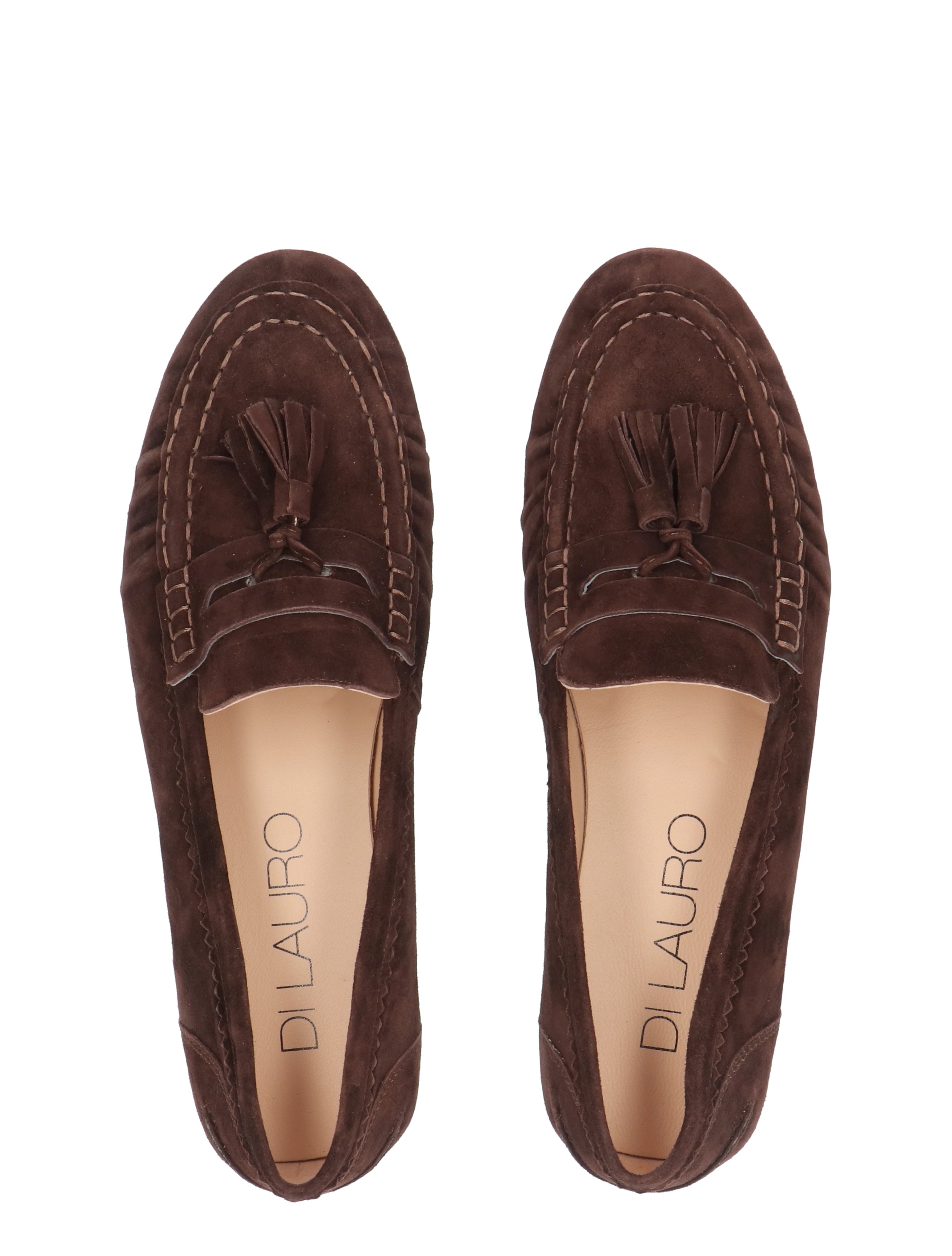 loden bruine mocassin, suède mocassin, touwtasje details, loafers, moccasin slip-on
