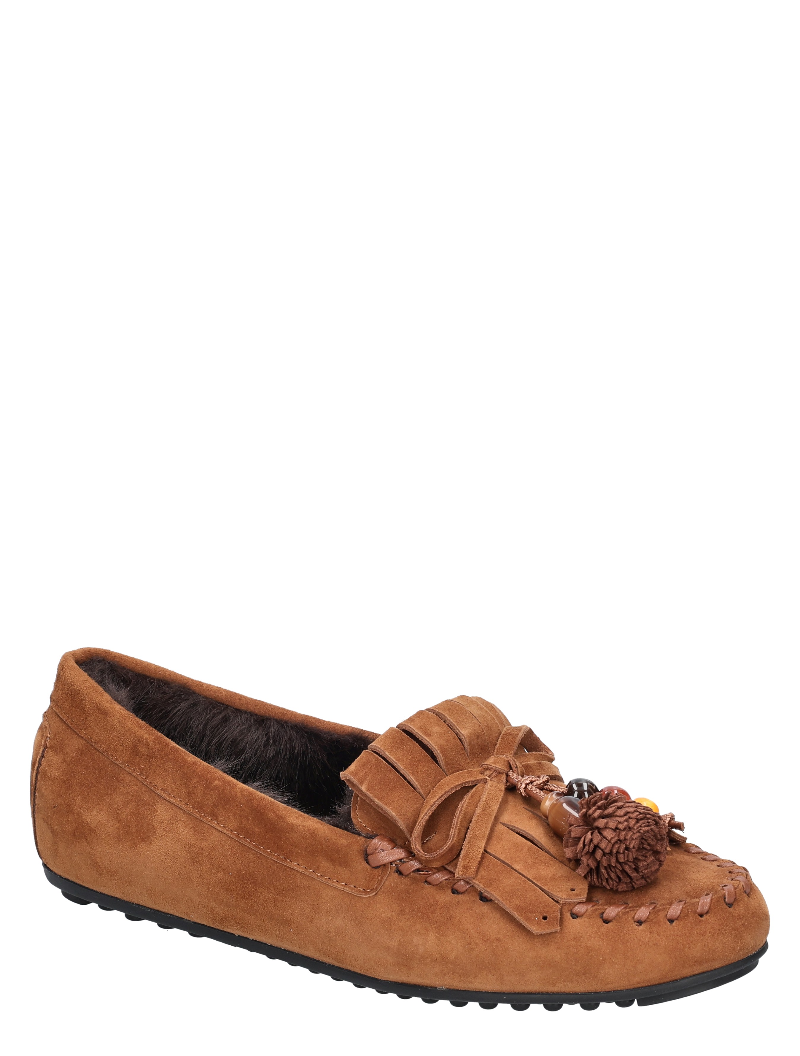 loafers, mocassin, suède, bruine, franje-knot