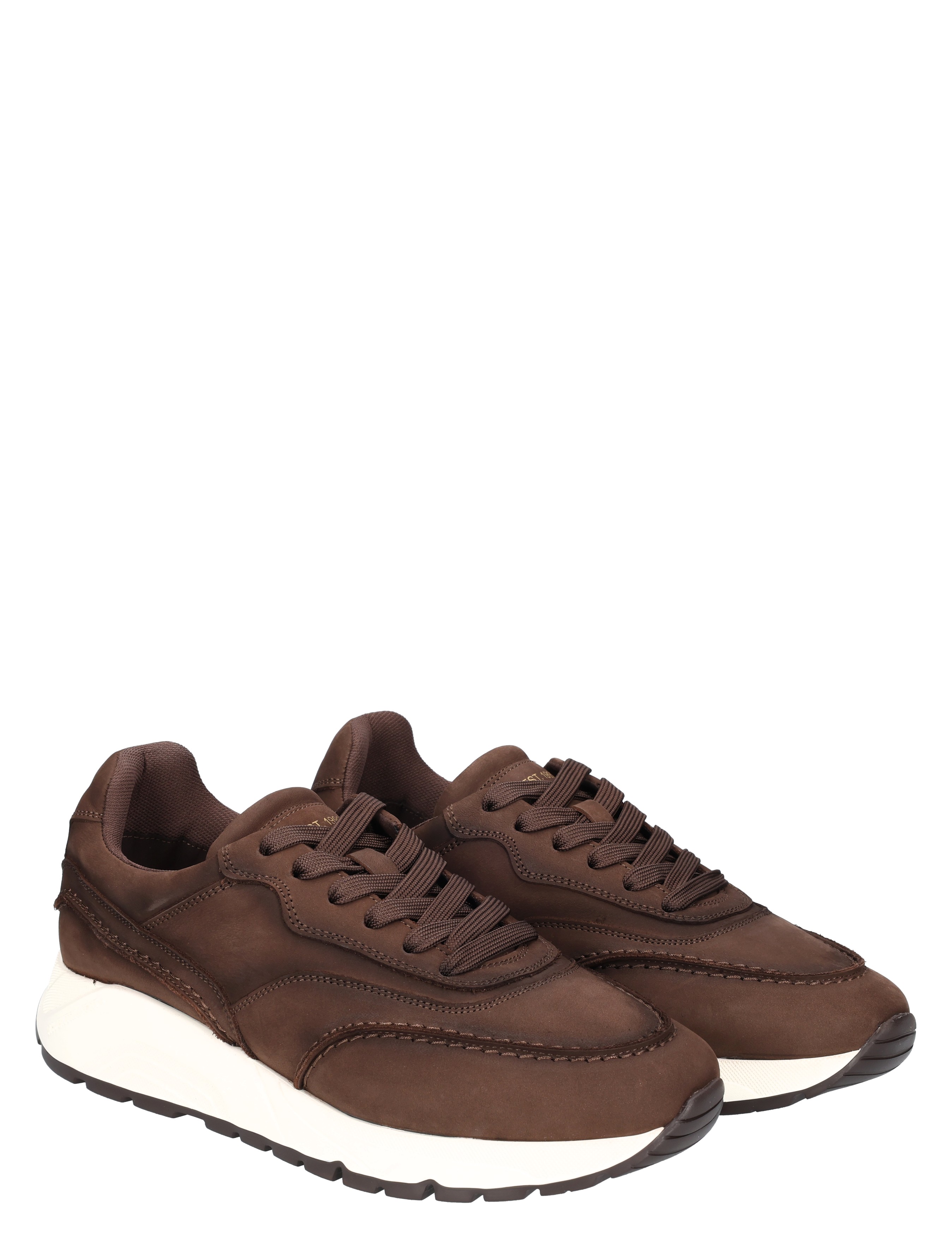 sneakers, bruine schoenen, leder, witte zool, casual