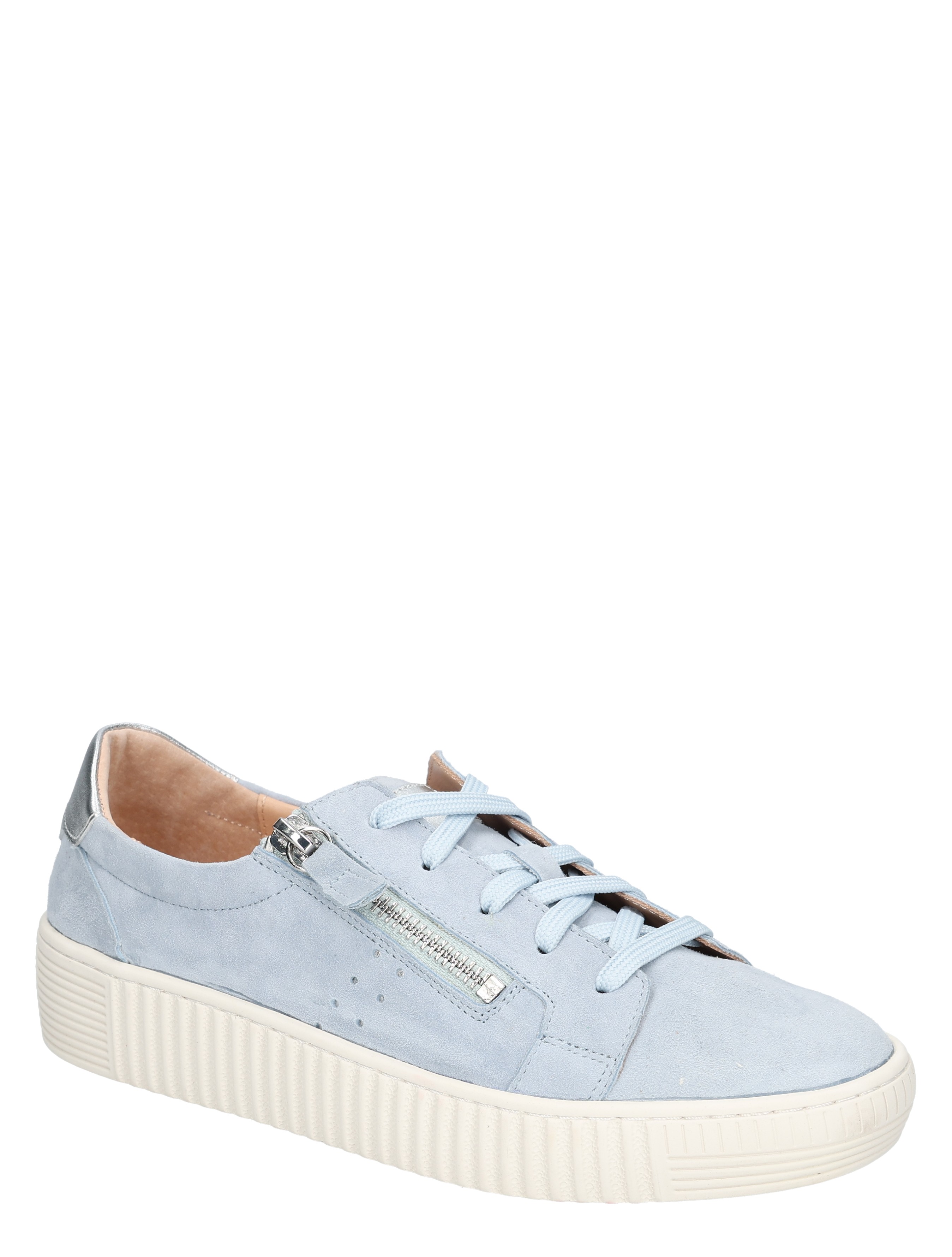sneaker, lichtblauw, zilver rits, witte zool, damesschoenen