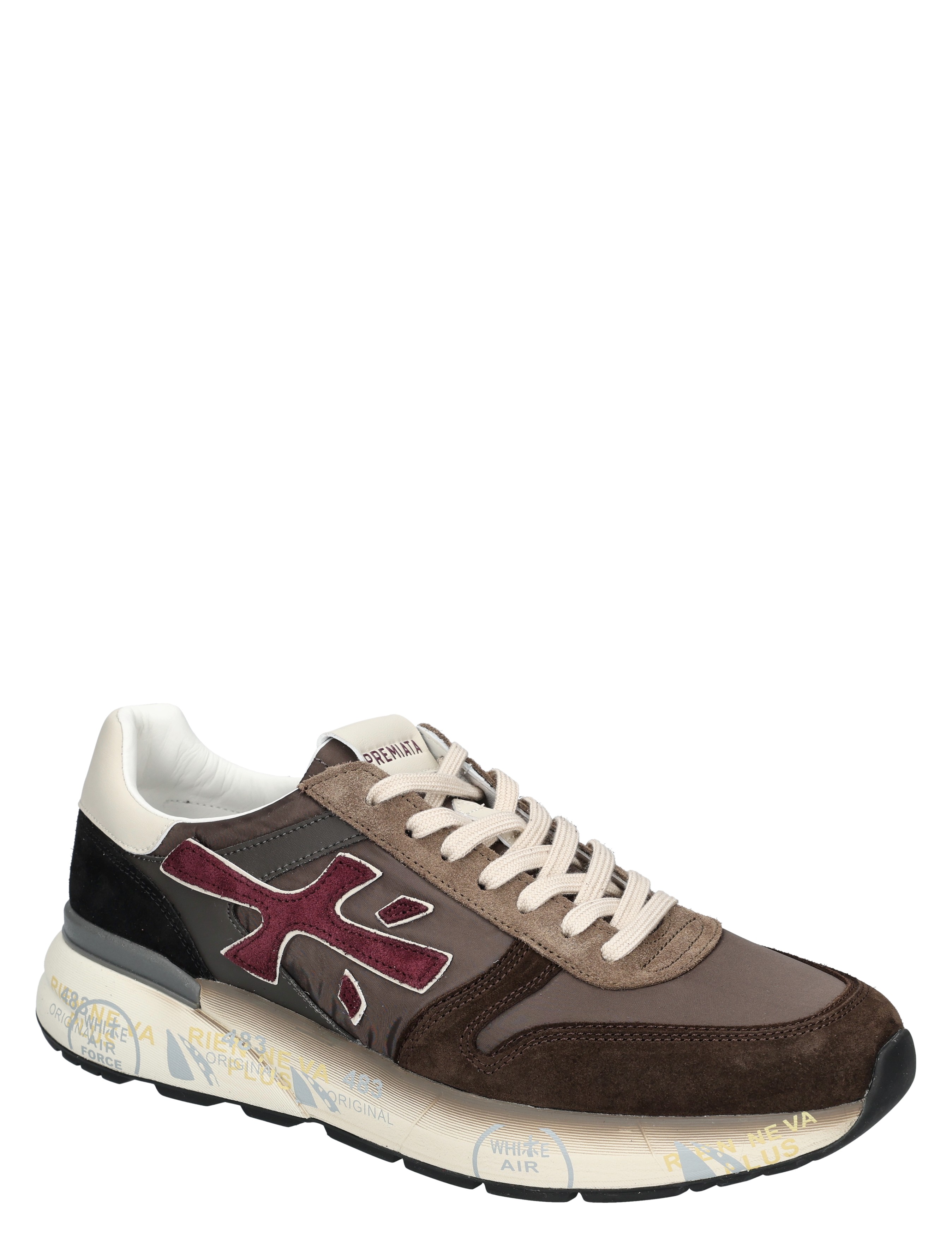sneaker, lowaacket, canvas?, multi-material, brown