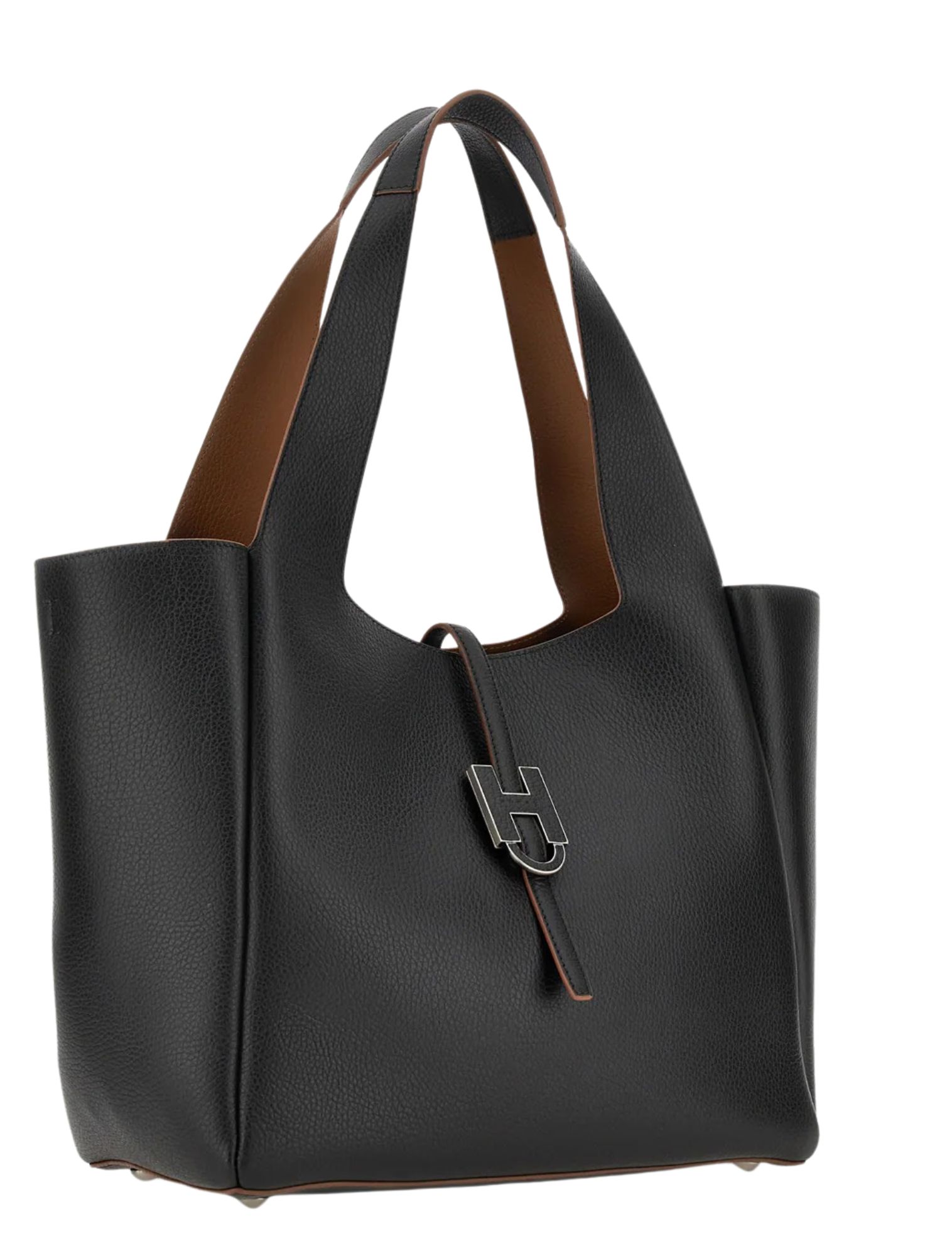 tote, handtas, leren, zwarte tas, metalen hanger