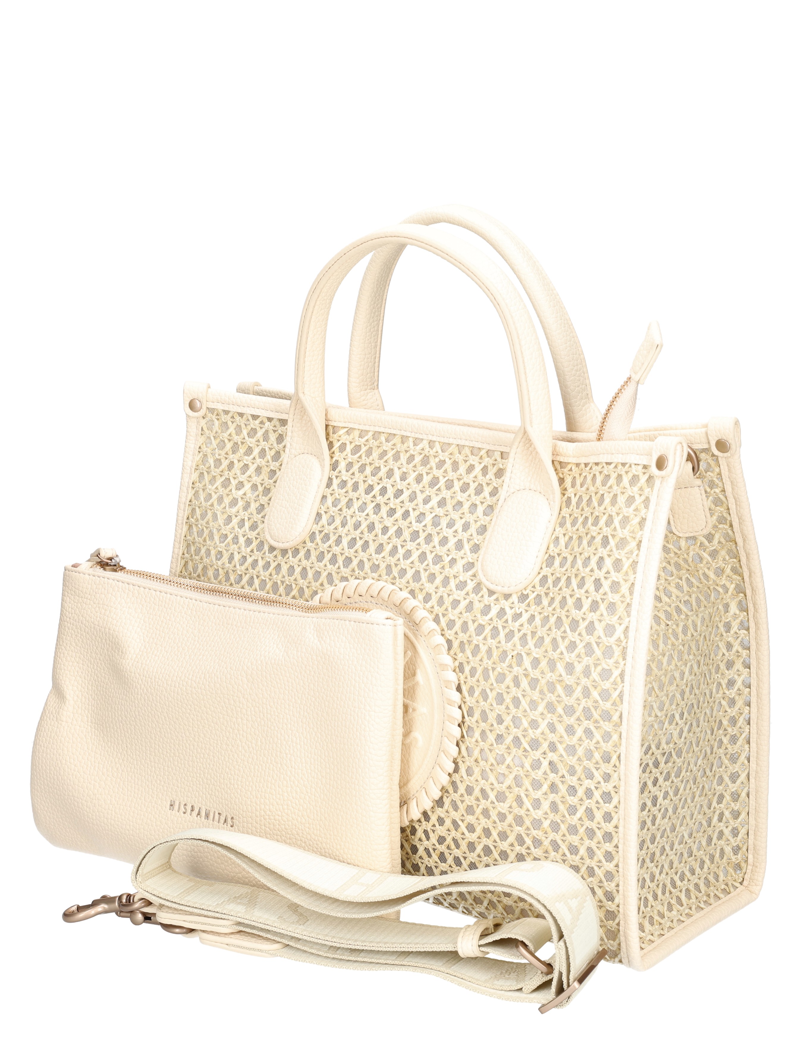 leren tas, katoenen tas, wafelstructuur, tassenset, beige kleur