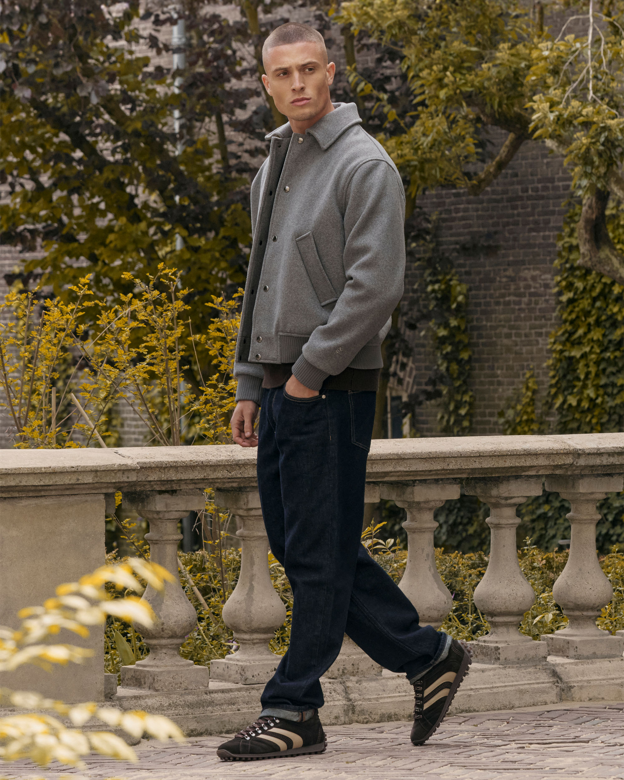 jacke, grijs, bomber, kleding, man