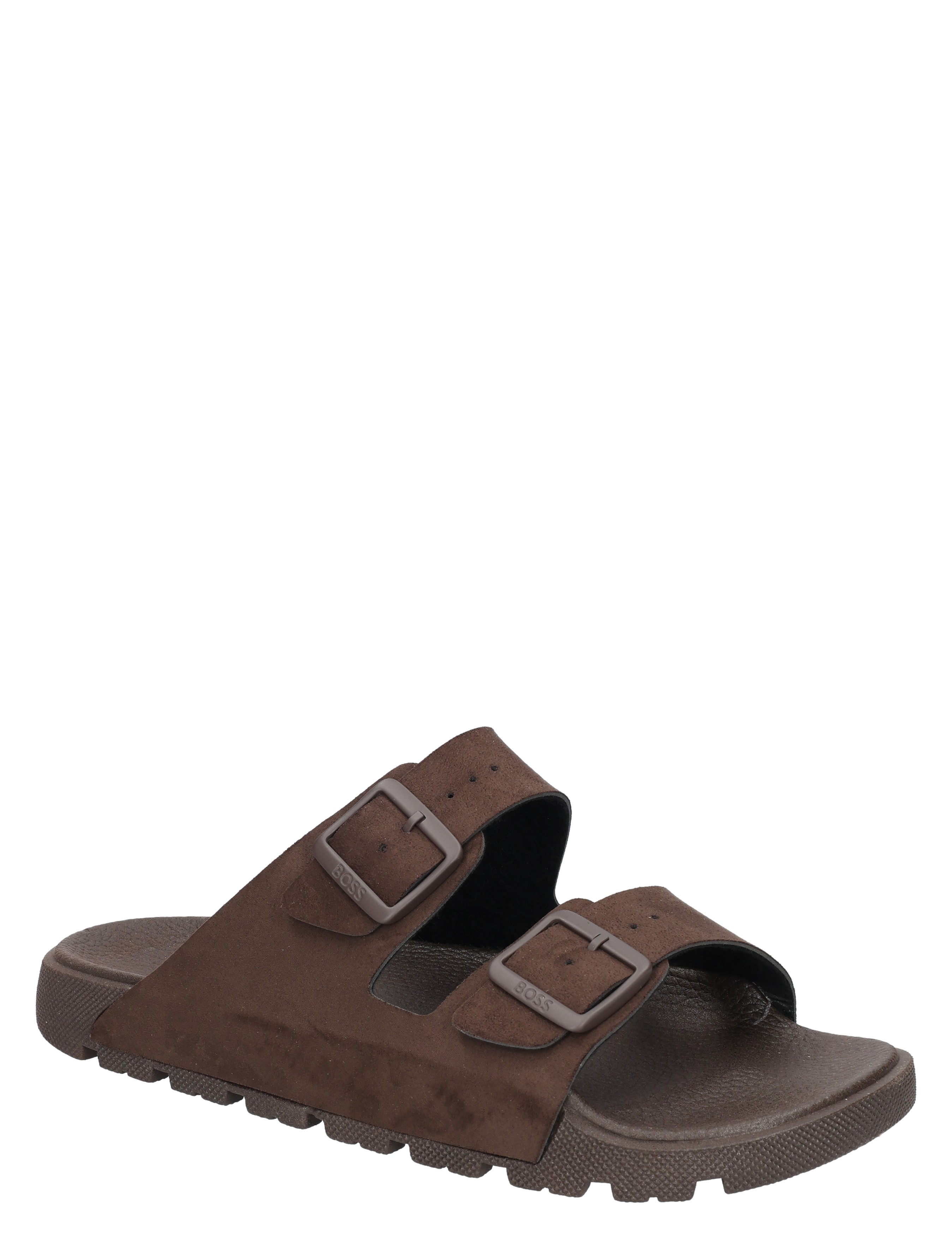 sandalen, slippers, bruine kleur, dubbele bandjes, rubberen zool