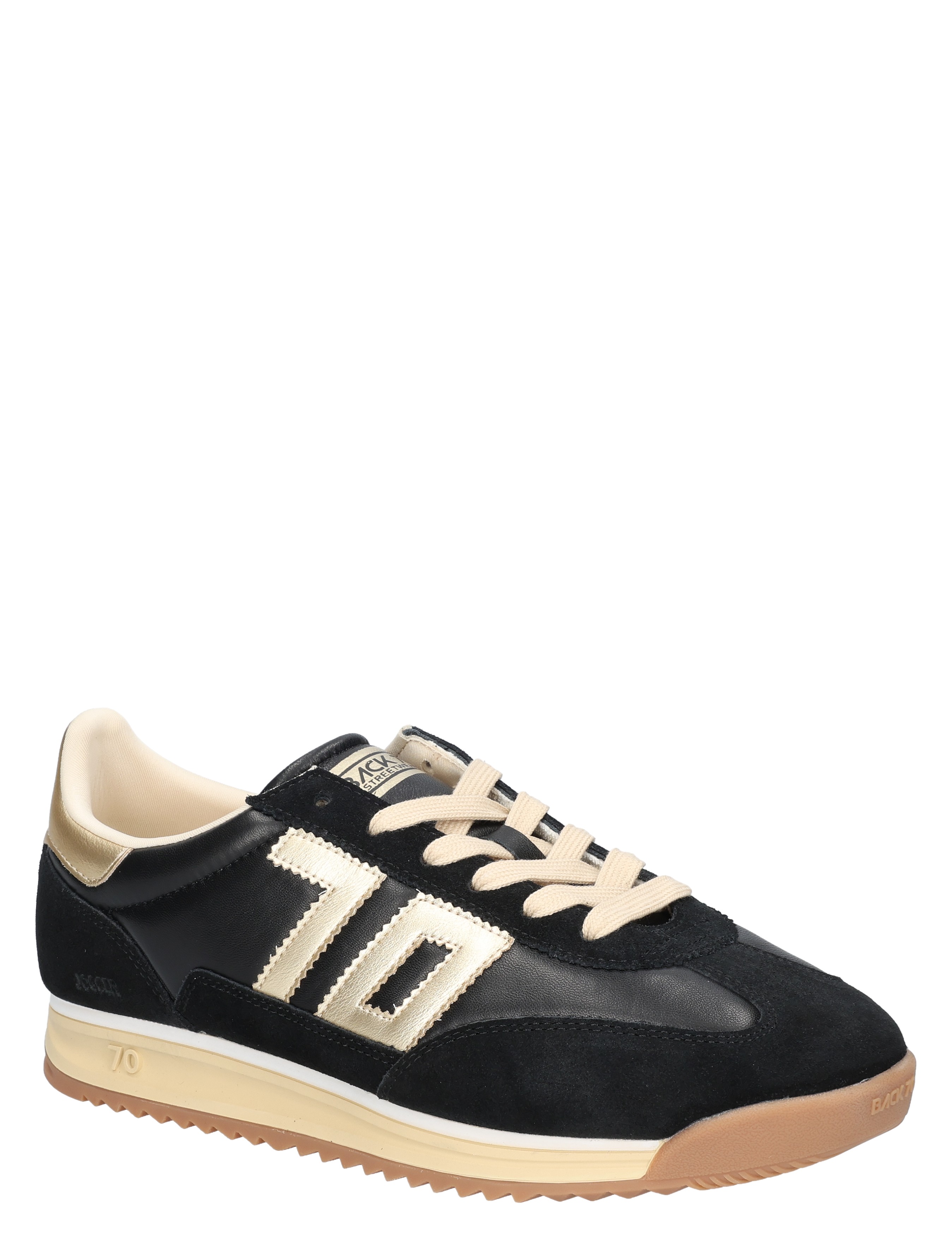sneaker, zwart, suede, crème, zool