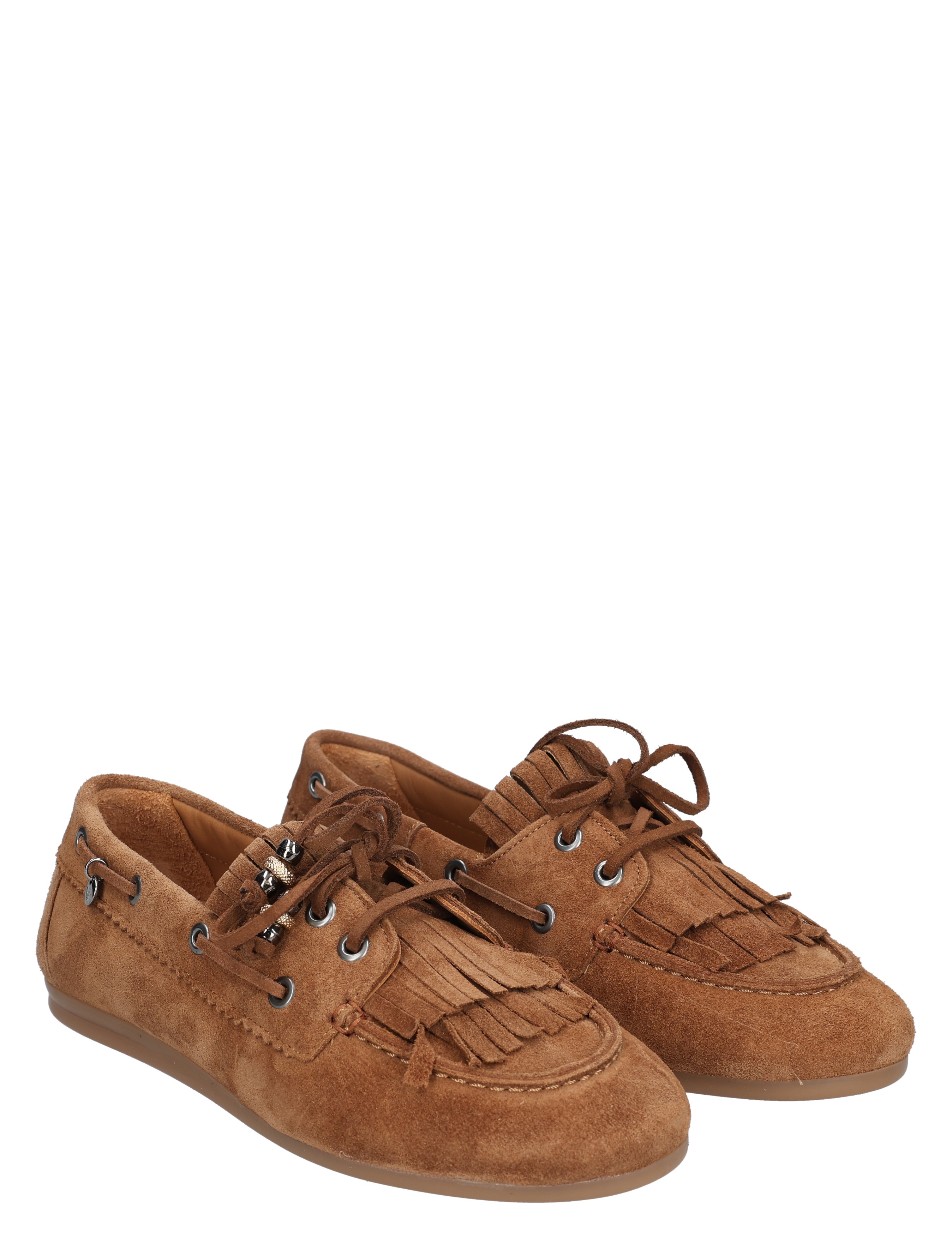 suede, bruin, knoopsluiting, fringe, loafer